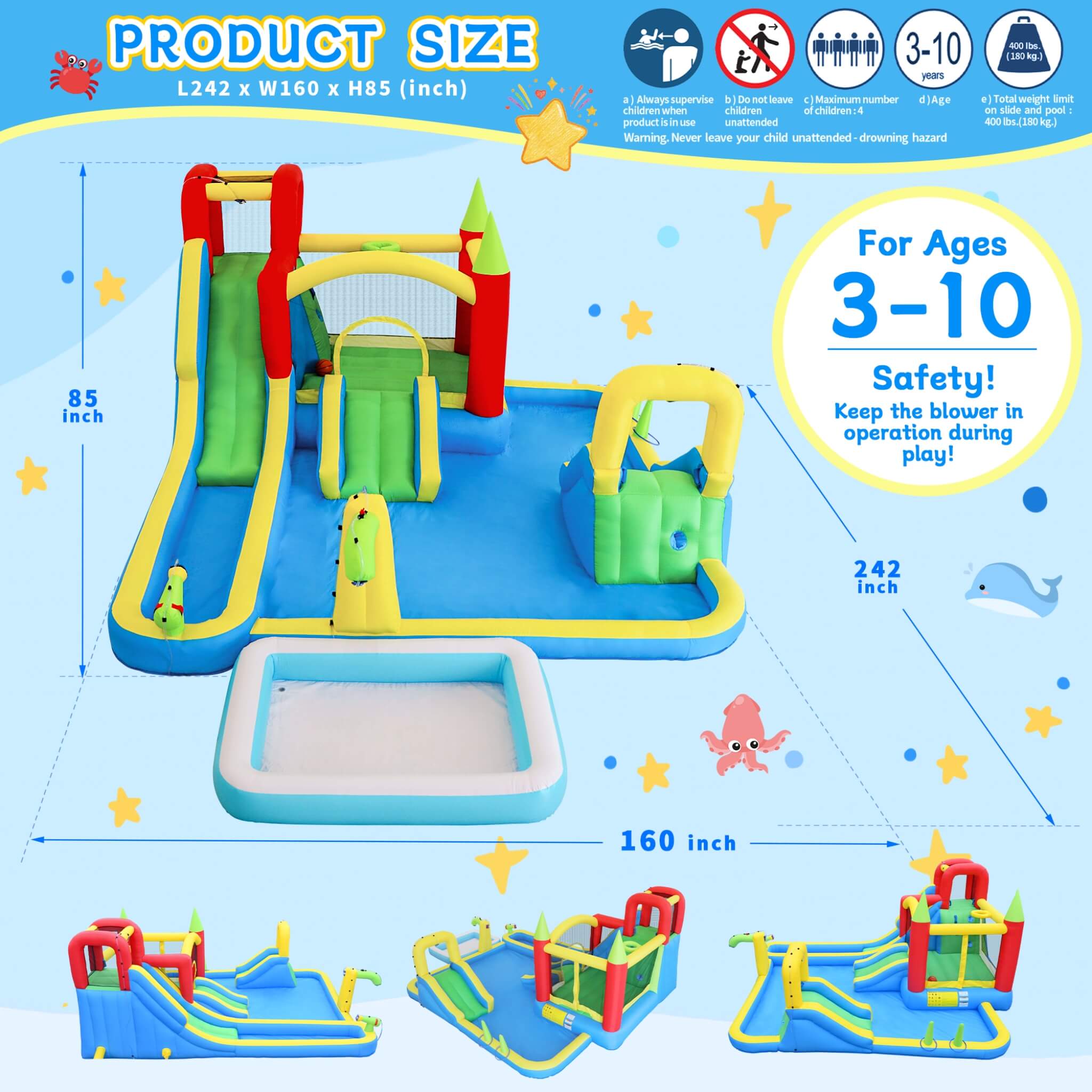 Large 11-In-1 Inflatable Water Park With Slides, Pool, Climbing Wall, And Bounce House (SAK70491)