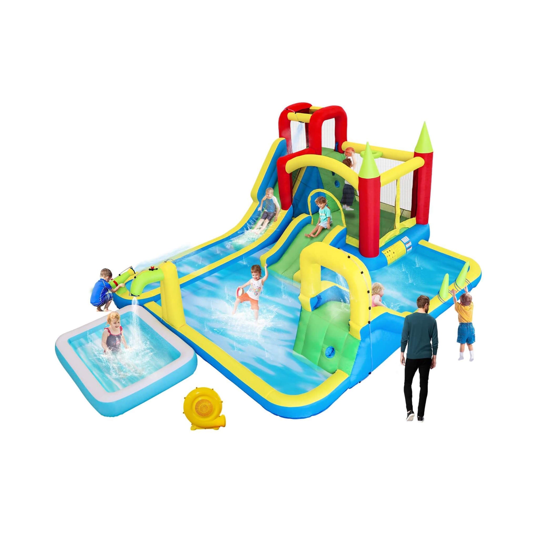 Large 11-In-1 Inflatable Water Park With Slides, Pool, Climbing Wall, And Bounce House (SAK70491)