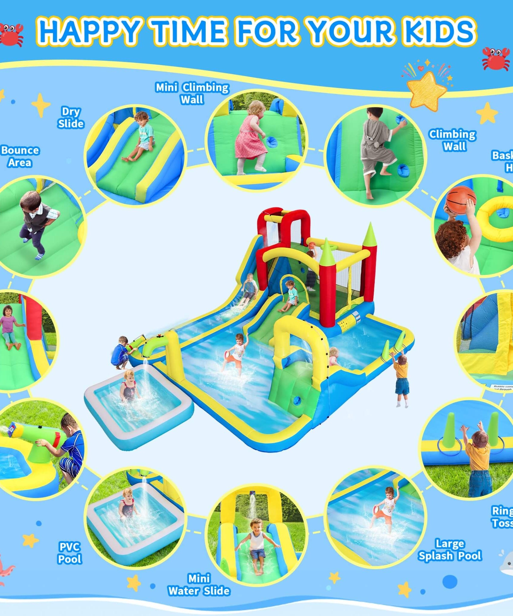 Large 11-In-1 Inflatable Water Park With Slides, Pool, Climbing Wall, And Bounce House (SAK70491)