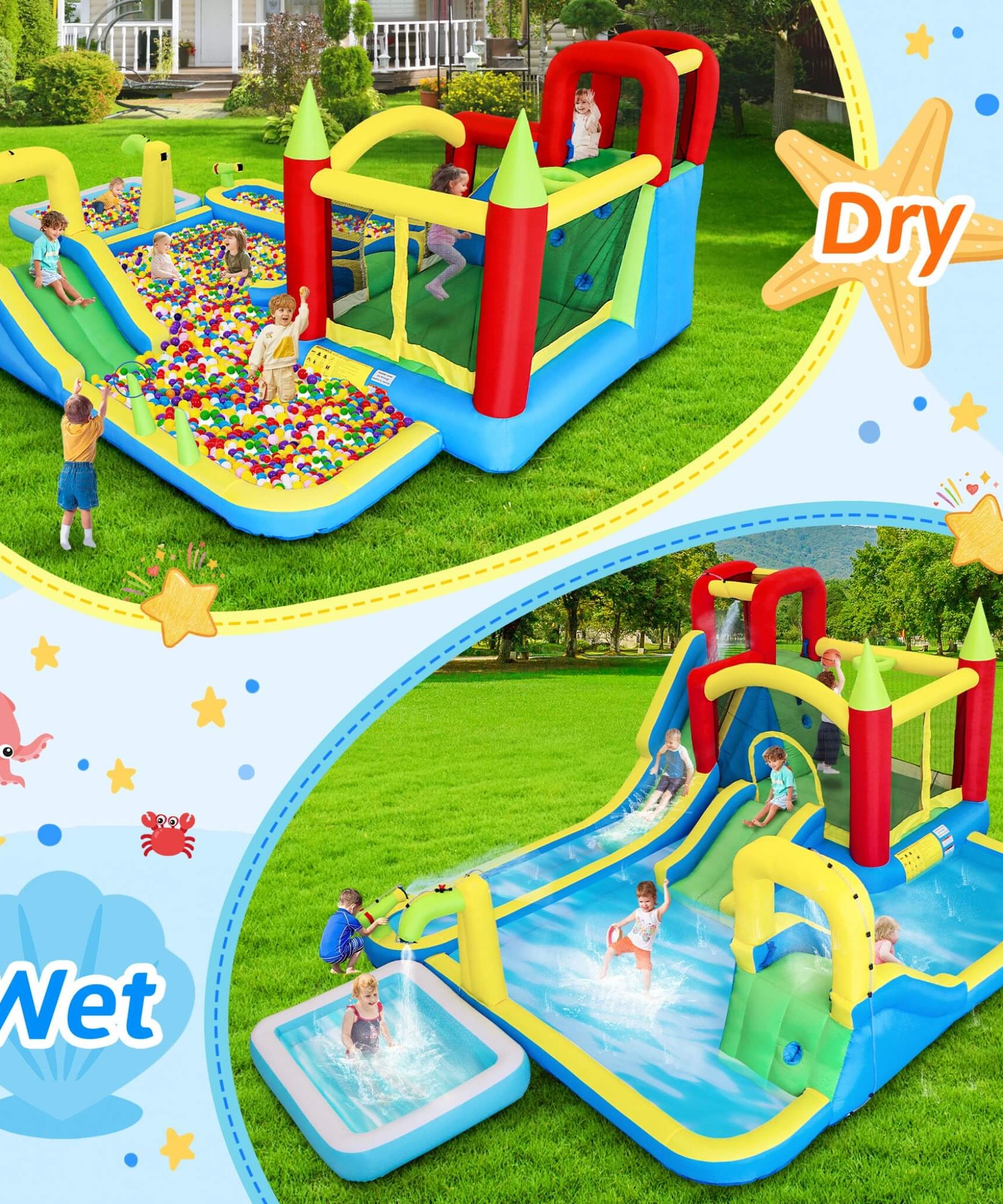 Large 11-In-1 Inflatable Water Park With Slides, Pool, Climbing Wall, And Bounce House (SAK70491)