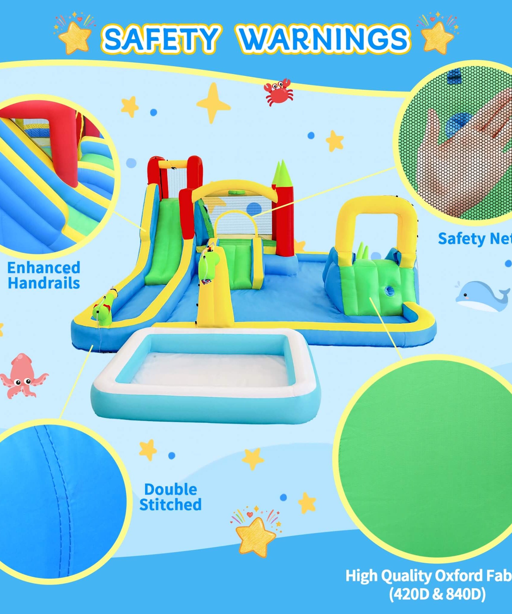 Large 11-In-1 Inflatable Water Park With Slides, Pool, Climbing Wall, And Bounce House (SAK70491)
