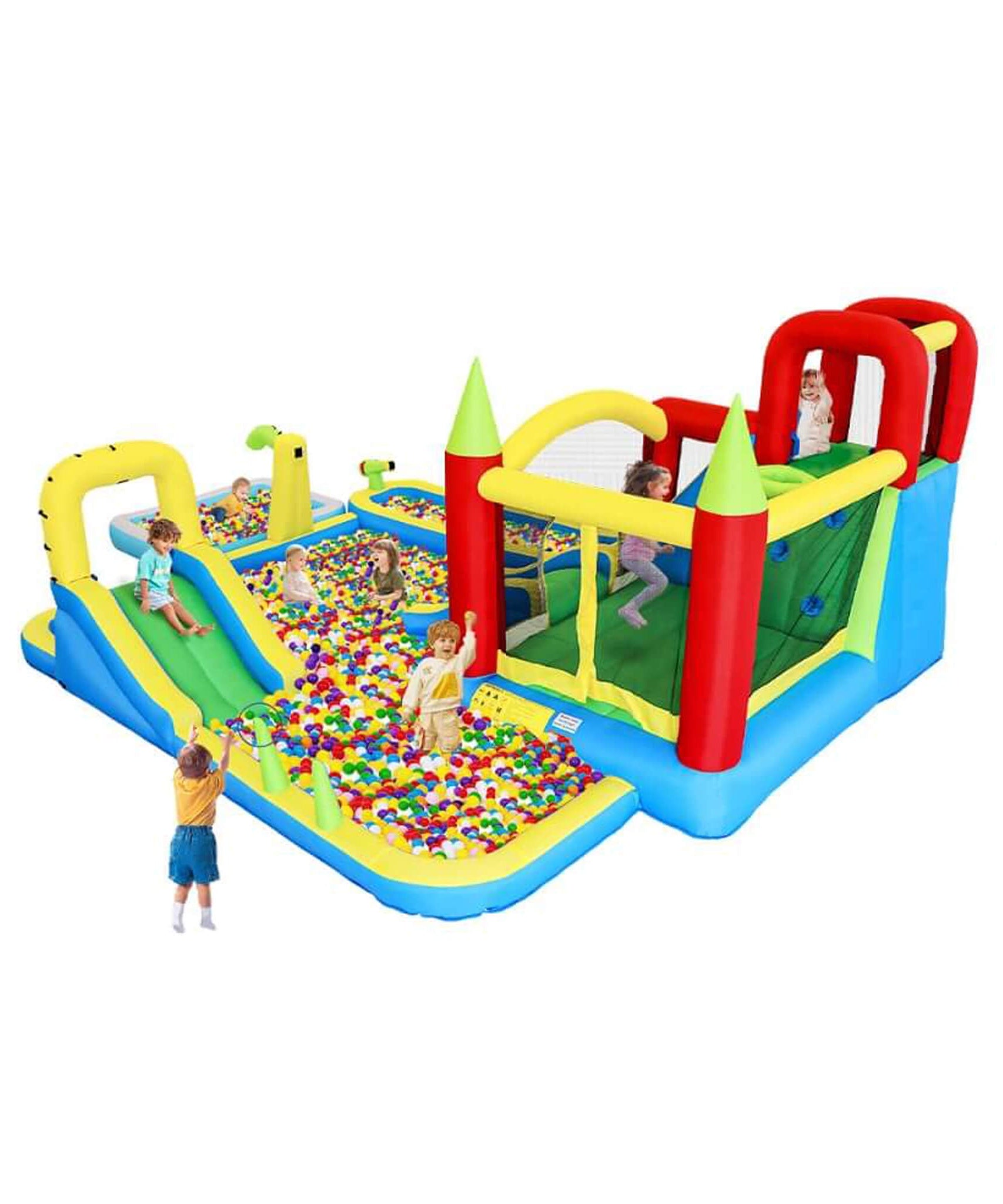 Large 11-In-1 Inflatable Water Park With Slides, Pool, Climbing Wall, And Bounce House (SAK70491)