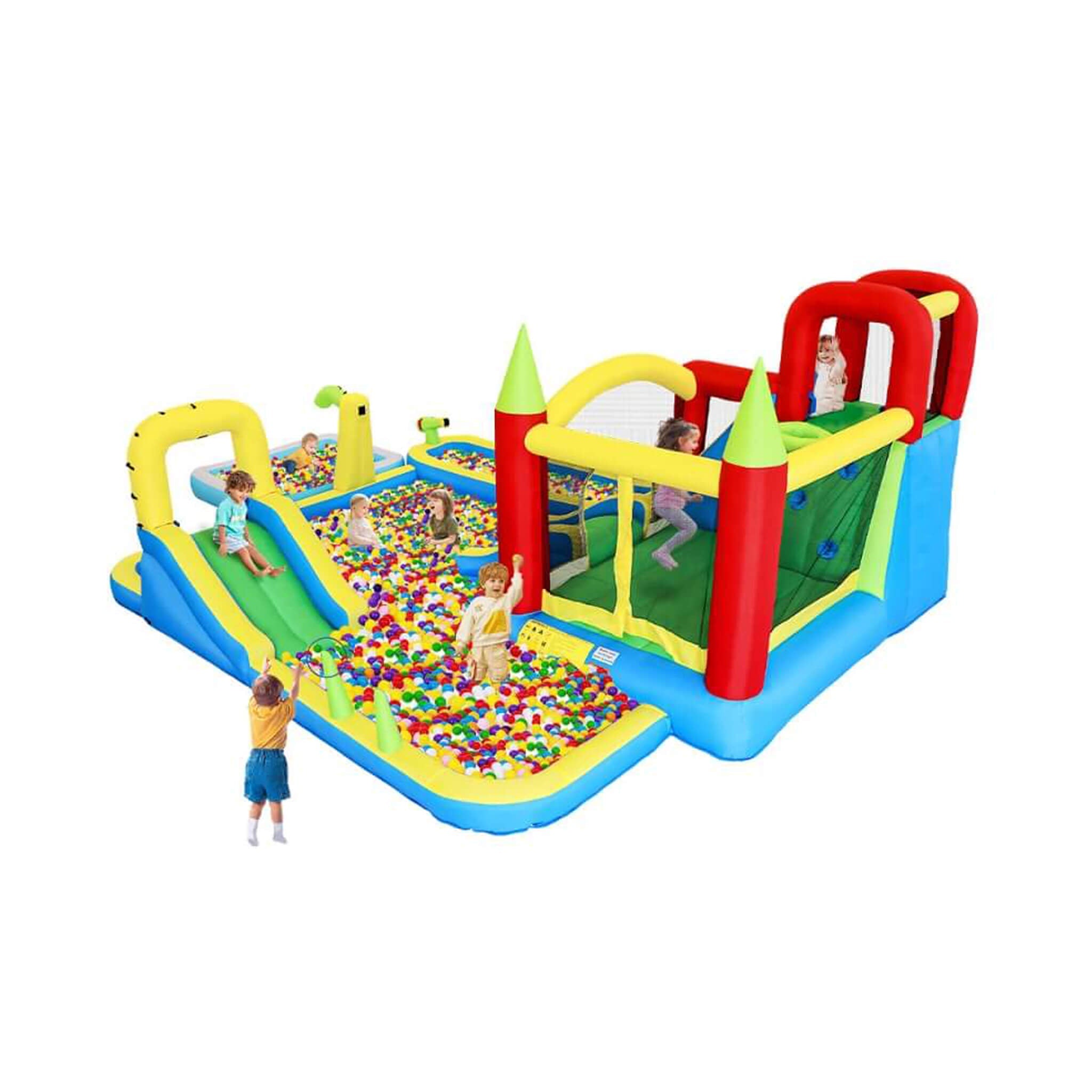 Large 11-In-1 Inflatable Water Park With Slides, Pool, Climbing Wall, And Bounce House (SAK70491)