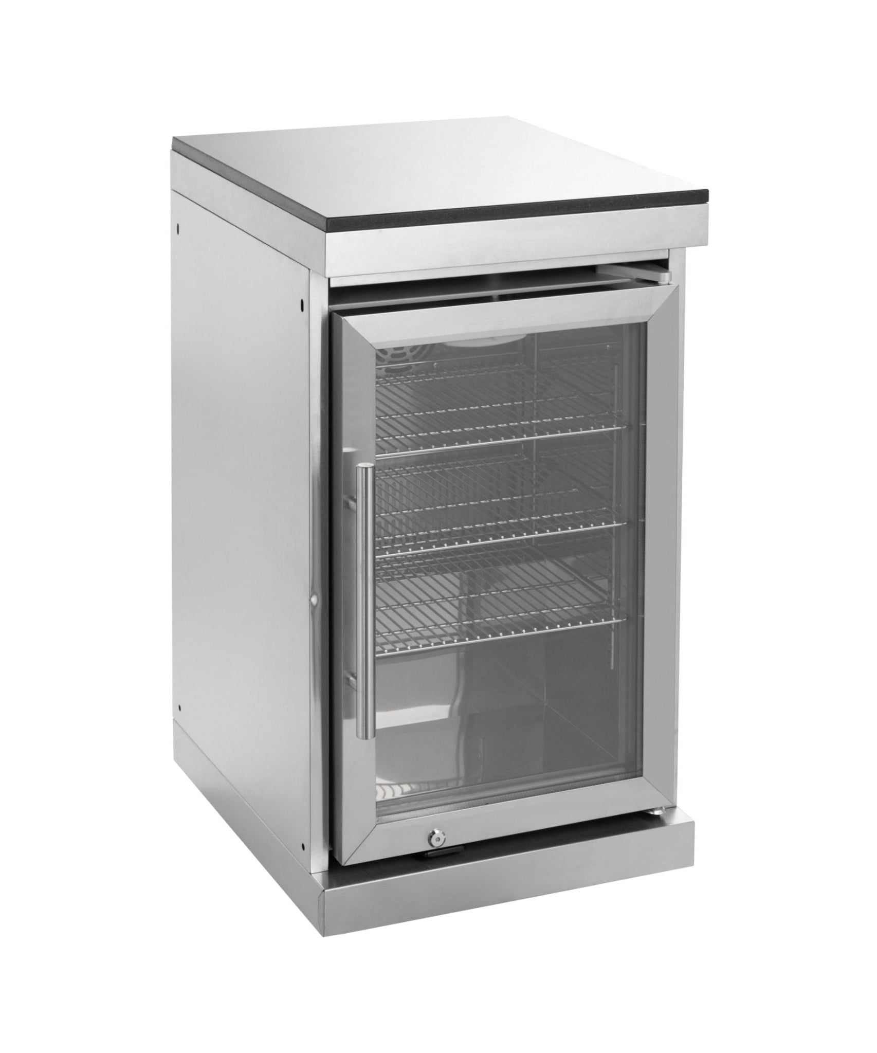 Castelle Flame Imperial 110-Inch 4-Burner 72K BTU Deluxe Stainless Steel Outdoor Kitchen Grill Island With Wine Cooler, Rotisserie, Cabinets, And Granite Countertops (SAK94721)