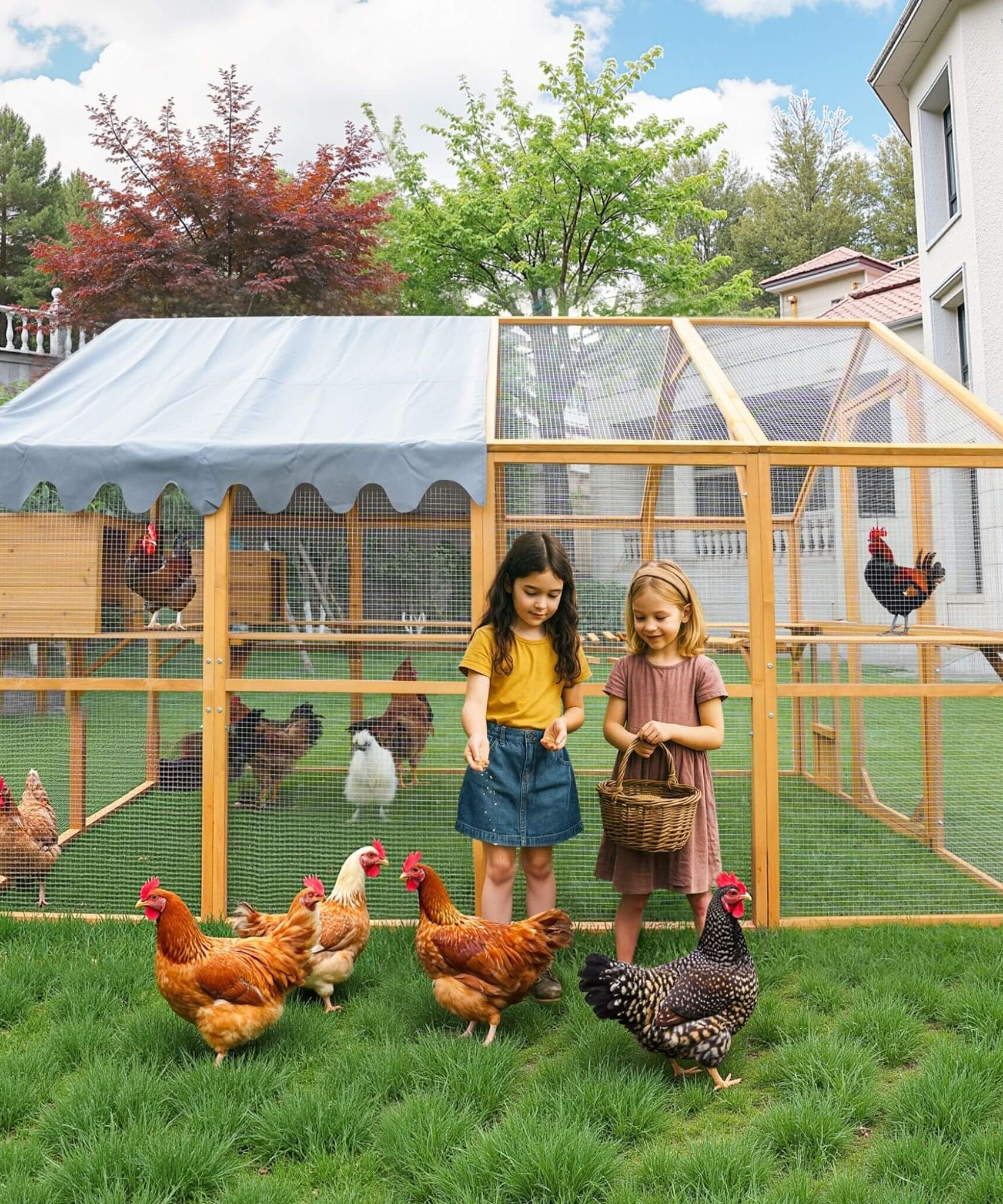 110-Inch Large Outdoor Kitten Playpen Chicken Coop With Waterproof Cover (SAK15370)