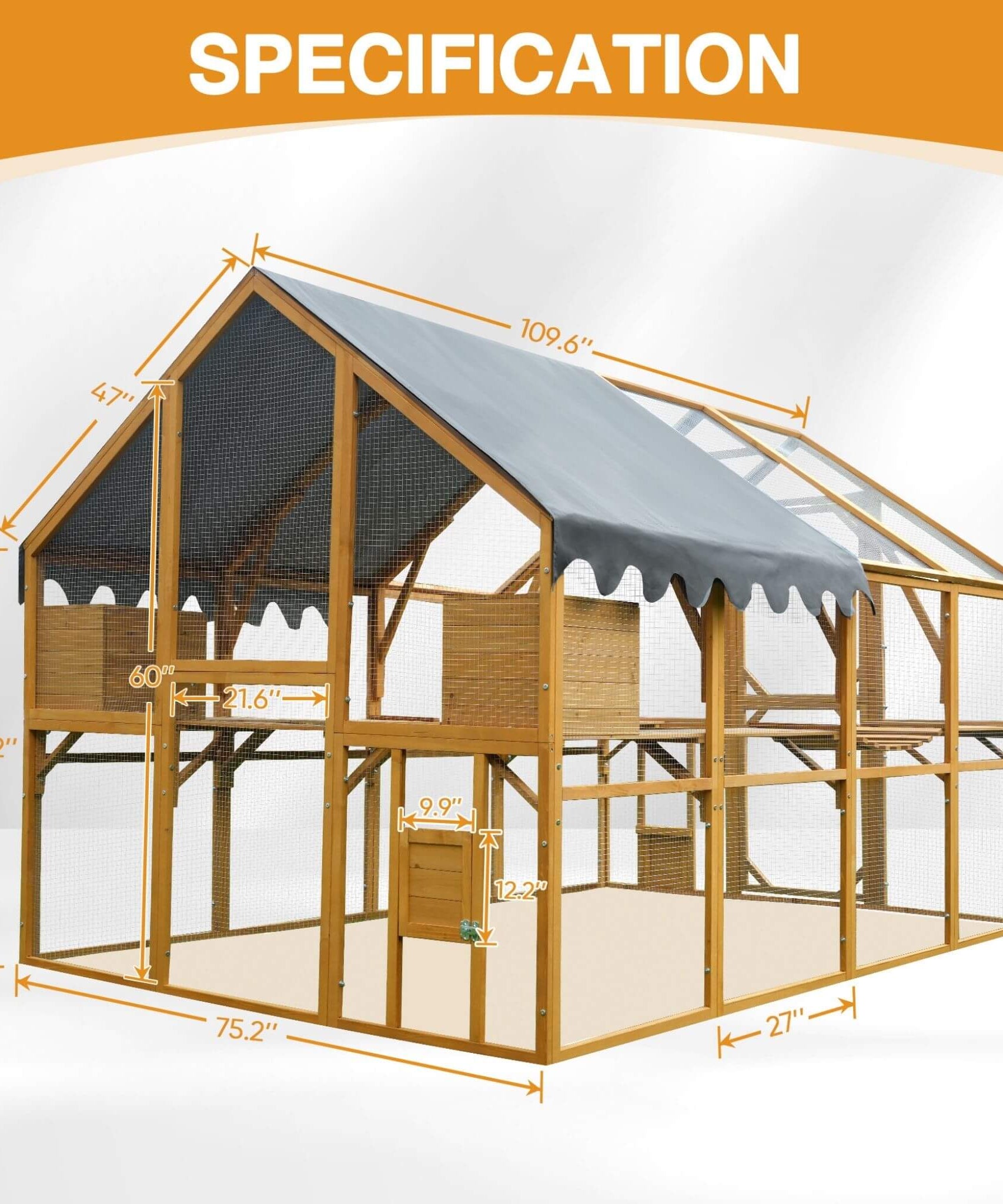 110-Inch Large Outdoor Kitten Playpen Chicken Coop With Waterproof Cover (SAK15370)