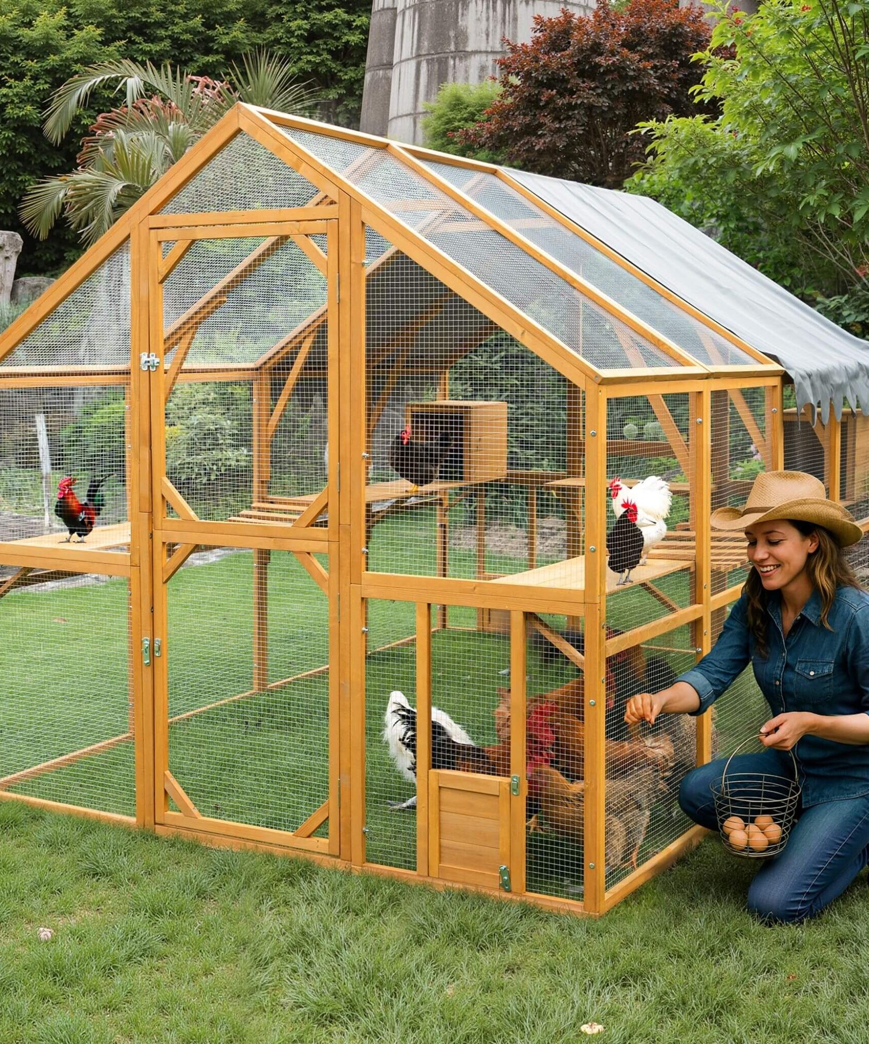 110-Inch Large Outdoor Kitten Playpen Chicken Coop With Waterproof Cover (SAK15370)