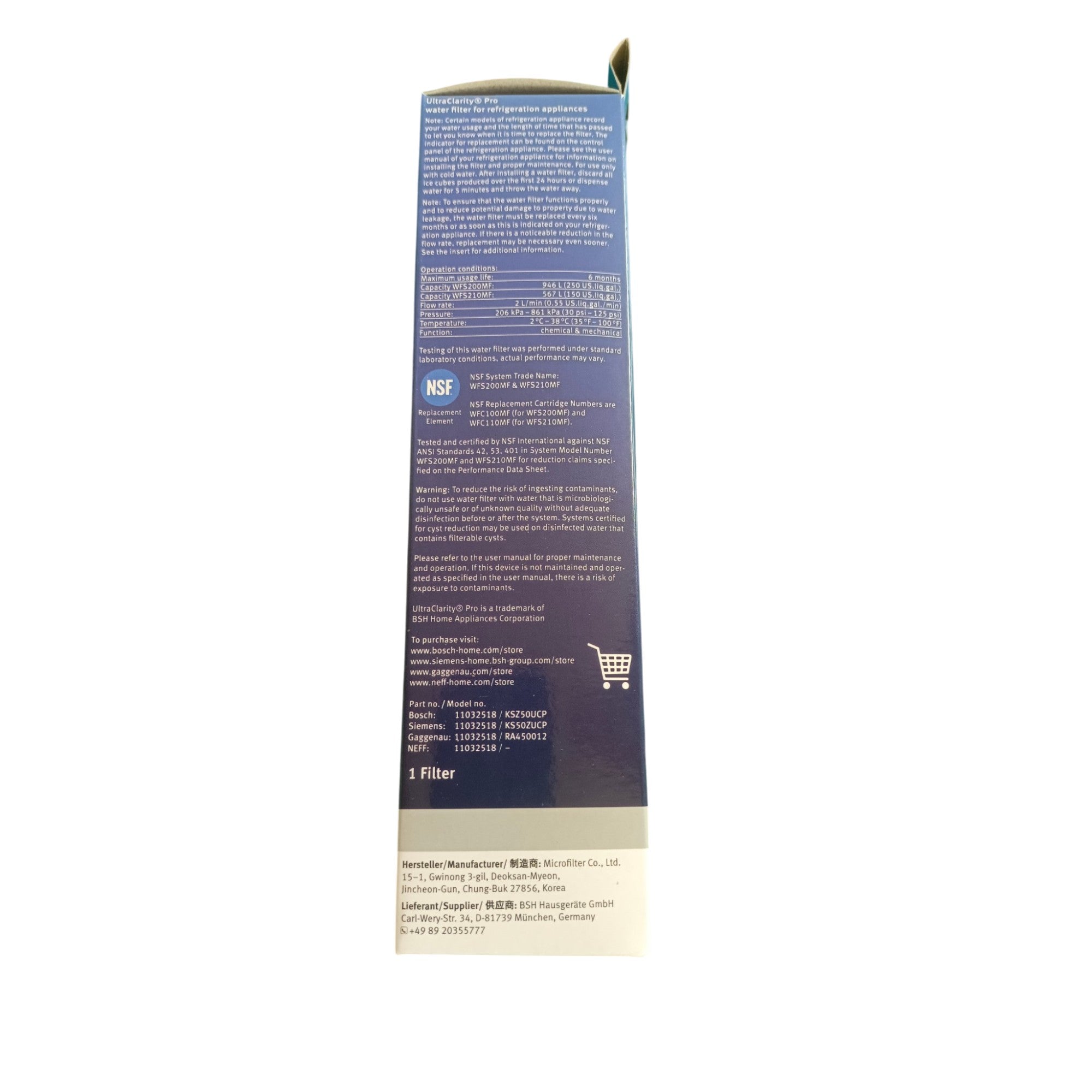 Bosch 11032518 Genuine UltraClarity Pro Refrigerator Water Filter - 11032518