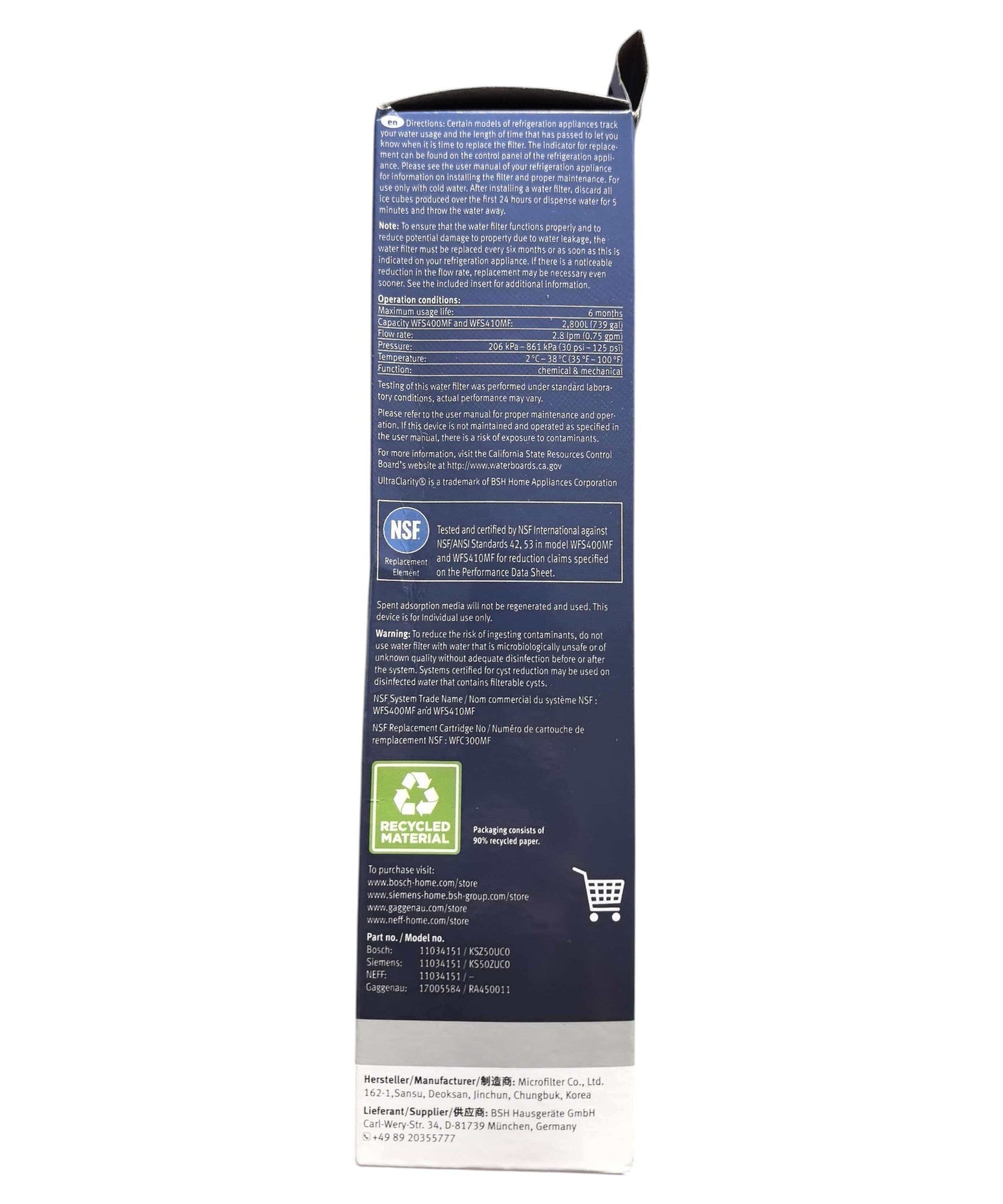 Bosch 11034151 • KSZ50UC0 UltraClarity Kühlschrank-Wasserfilter - 11034151