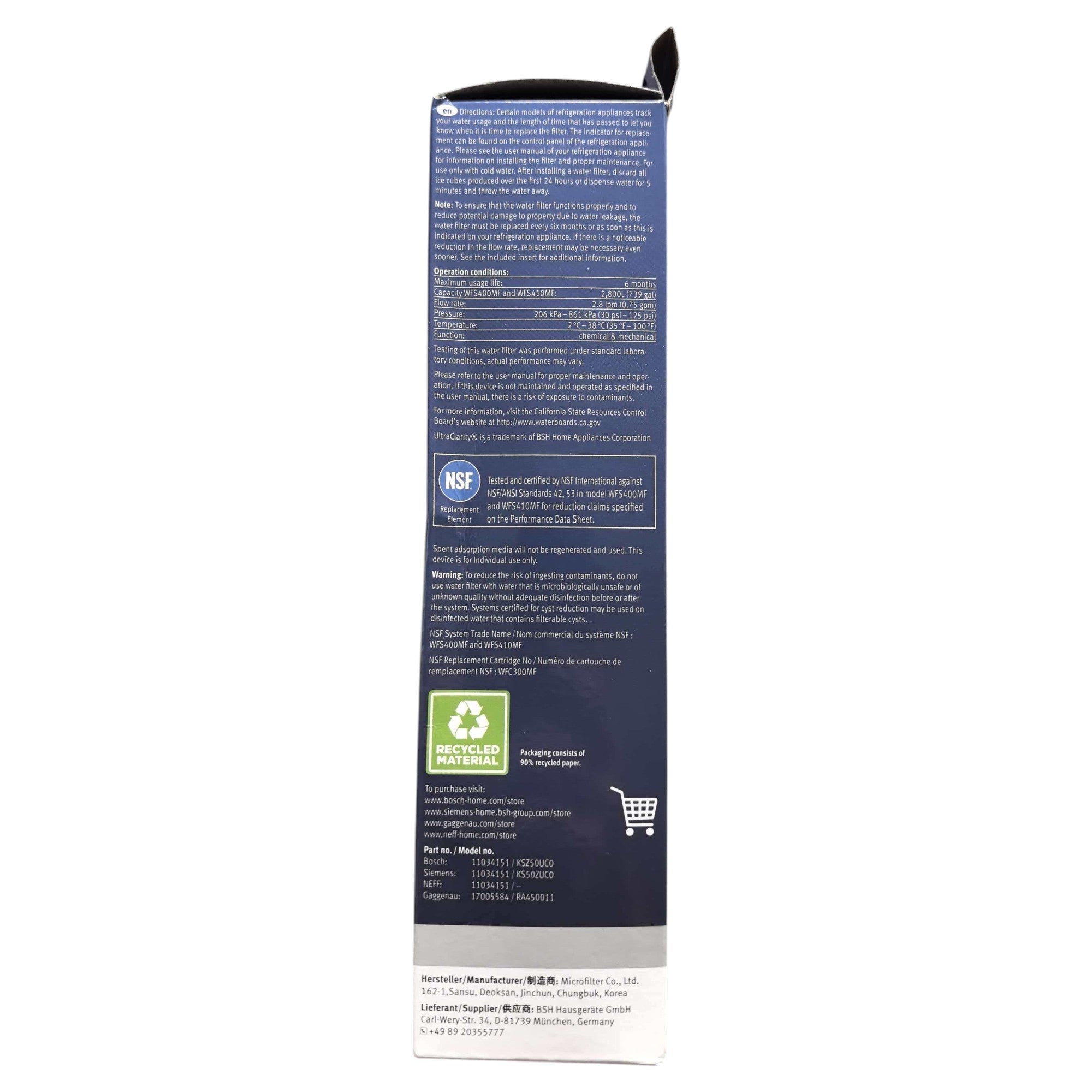Bosch 11034151 • KSZ50UC0 UltraClarity Refrigerator Water Filter - 11034151