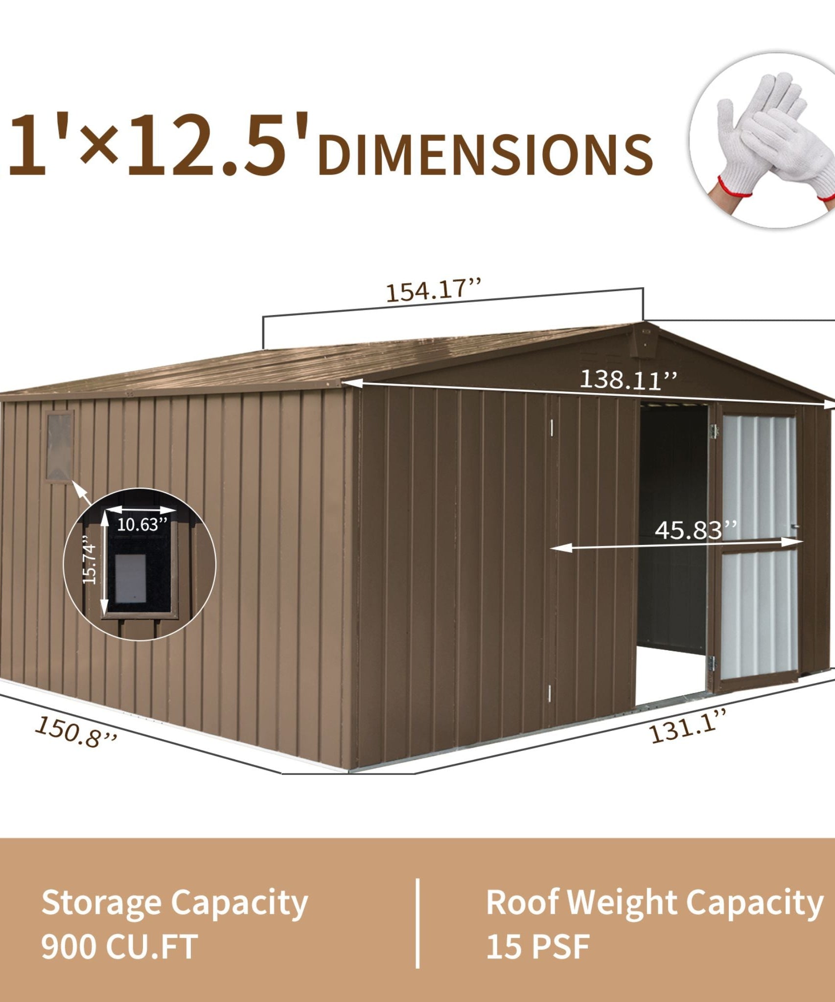 [11X12FT] Alora Outdoor Backyard Storage Metal Shed With Galvanized Steel Frame, Windows, And Lockable Doors (SAK60167)