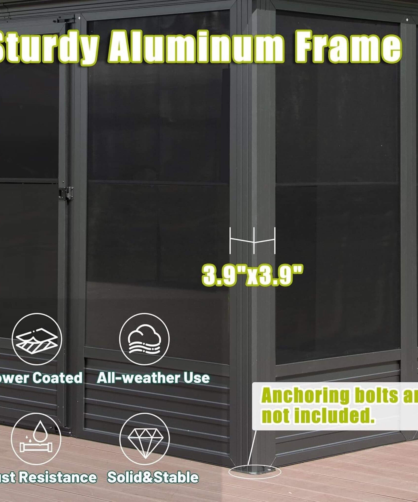 [11X14FT] Alora Meridian Premium Four Season Outdoor Aluminum Hardtop Gazebo Sunroom With Galvanized Steel Roof, Sliding Doors And Movable PVC Screen Walls (SAK88776)