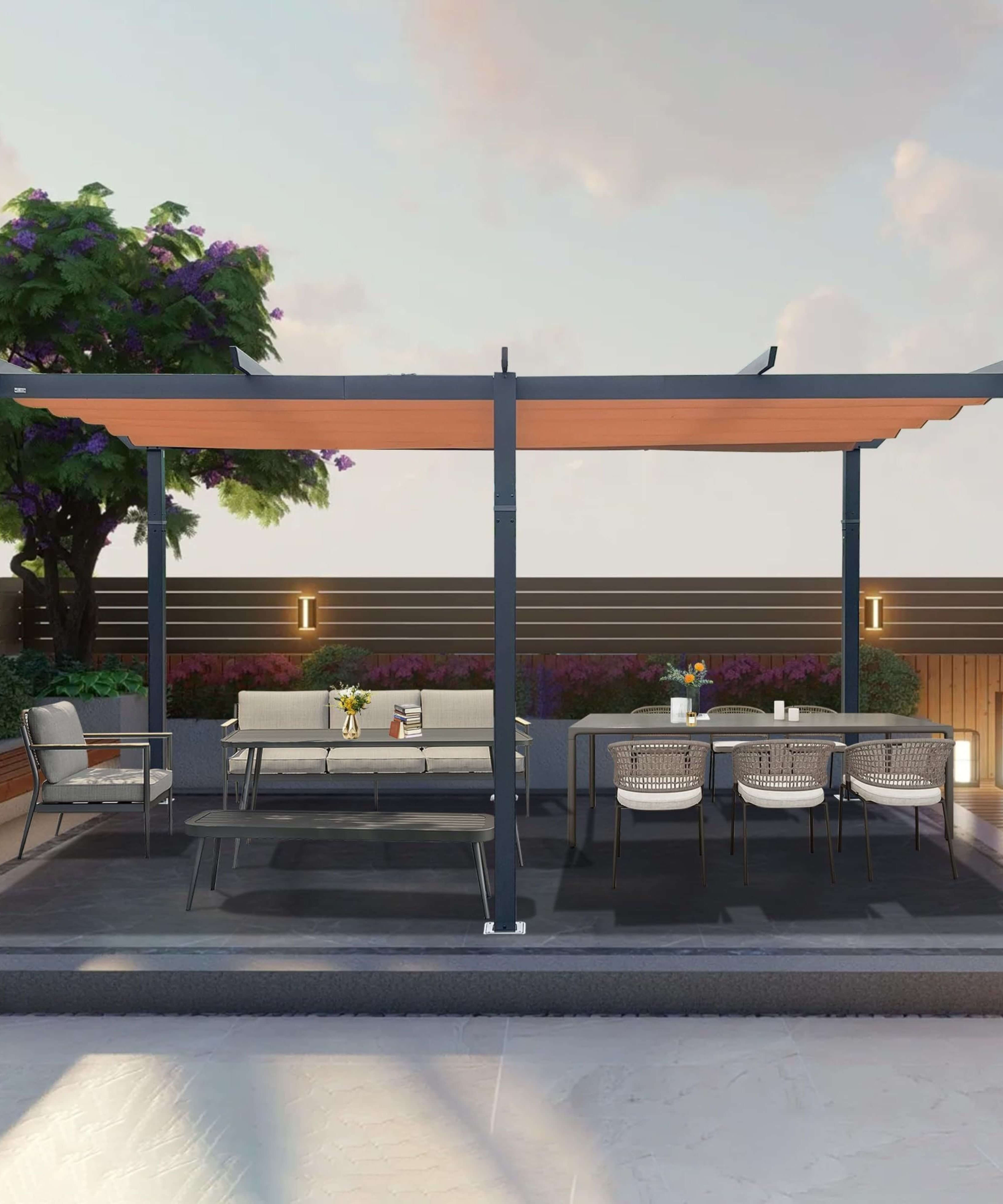 [11X16FT] Alora Heavy-Duty Outdoor Retractable Aluminum Pergola With Weather-Resistant Canopy (SAK91853)