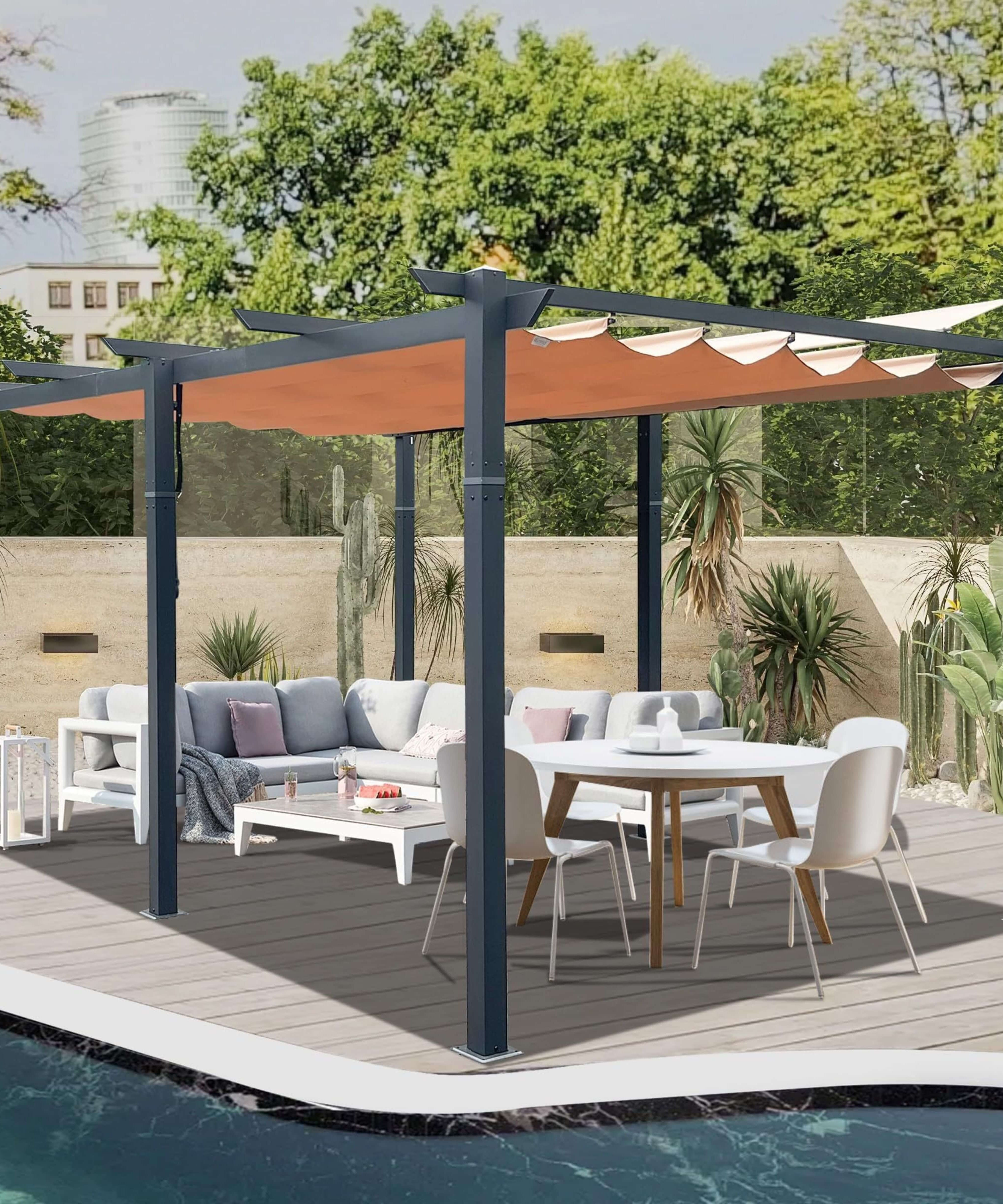 [11X16FT] Alora Heavy-Duty Outdoor Retractable Aluminum Pergola With Weather-Resistant Canopy (SAK91853)