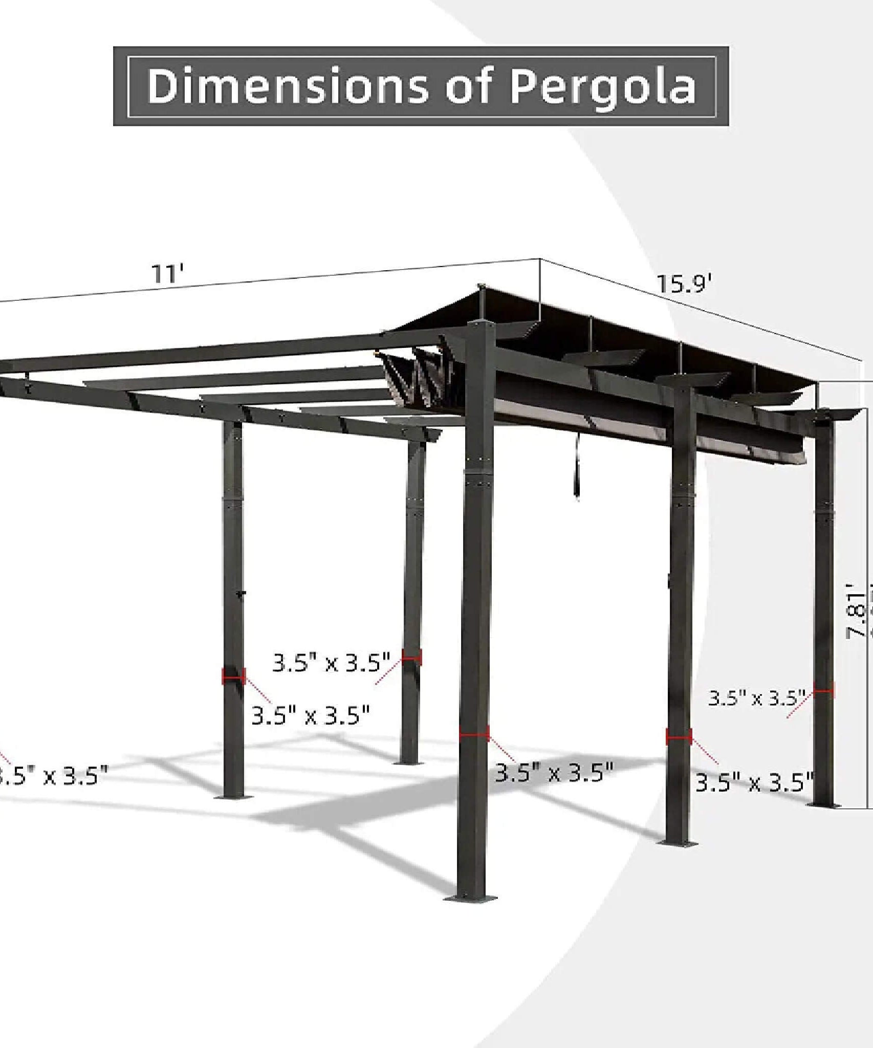 [11X16FT] Alora Outdoor Retractable Backyard Aluminum Metal Pergola With Roof (SAK16804)