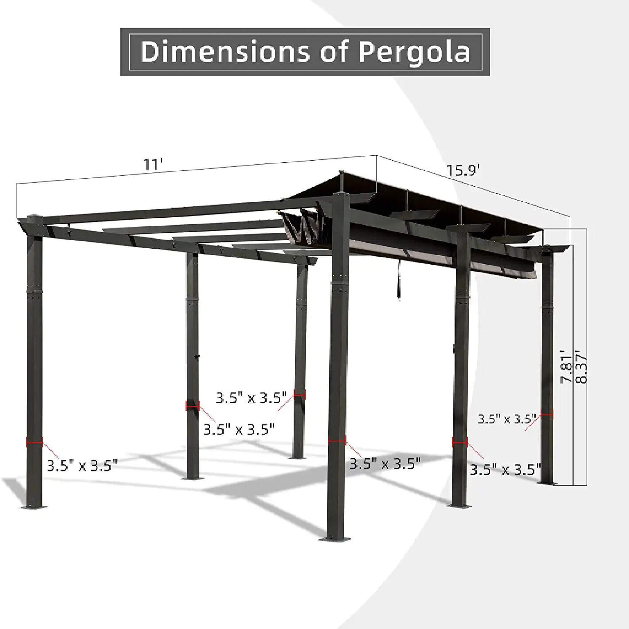 [11X16FT] Alora Outdoor Retractable Backyard Aluminum Metal Pergola With Roof (SAK16804)