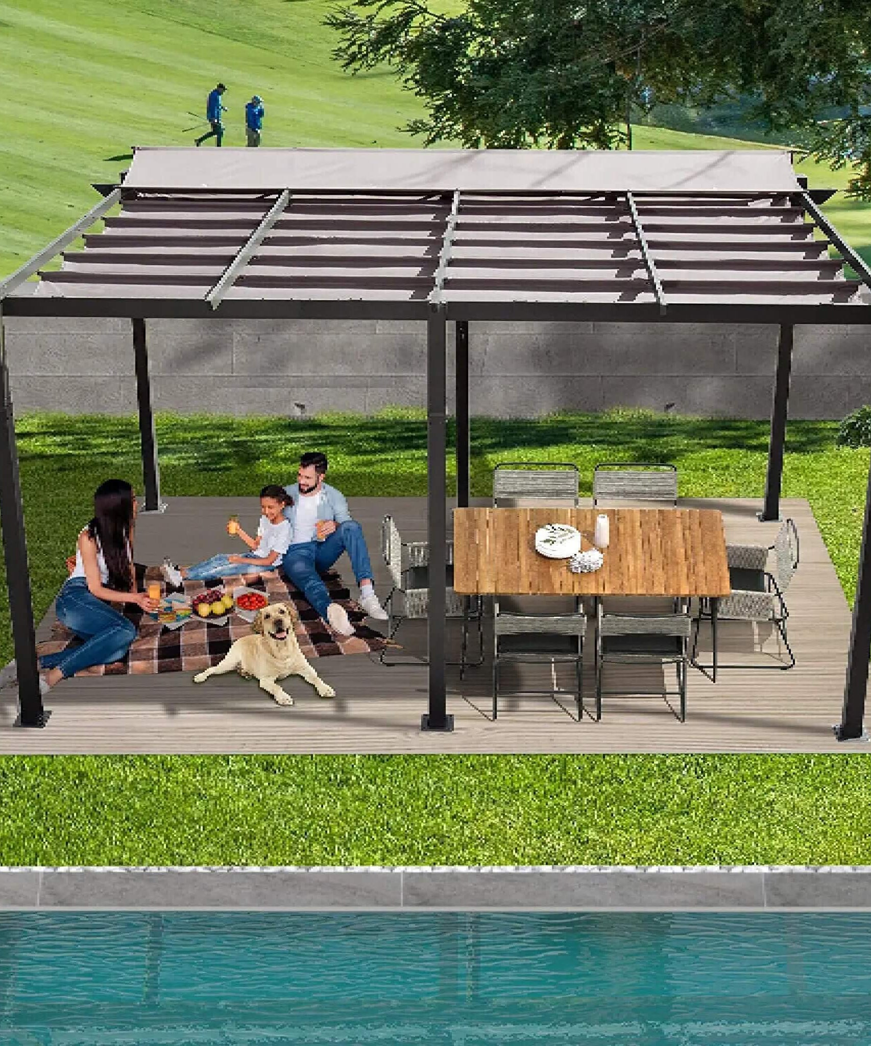 [11X16FT] Alora Outdoor Retractable Backyard Aluminum Metal Pergola With Roof (SAK16804)