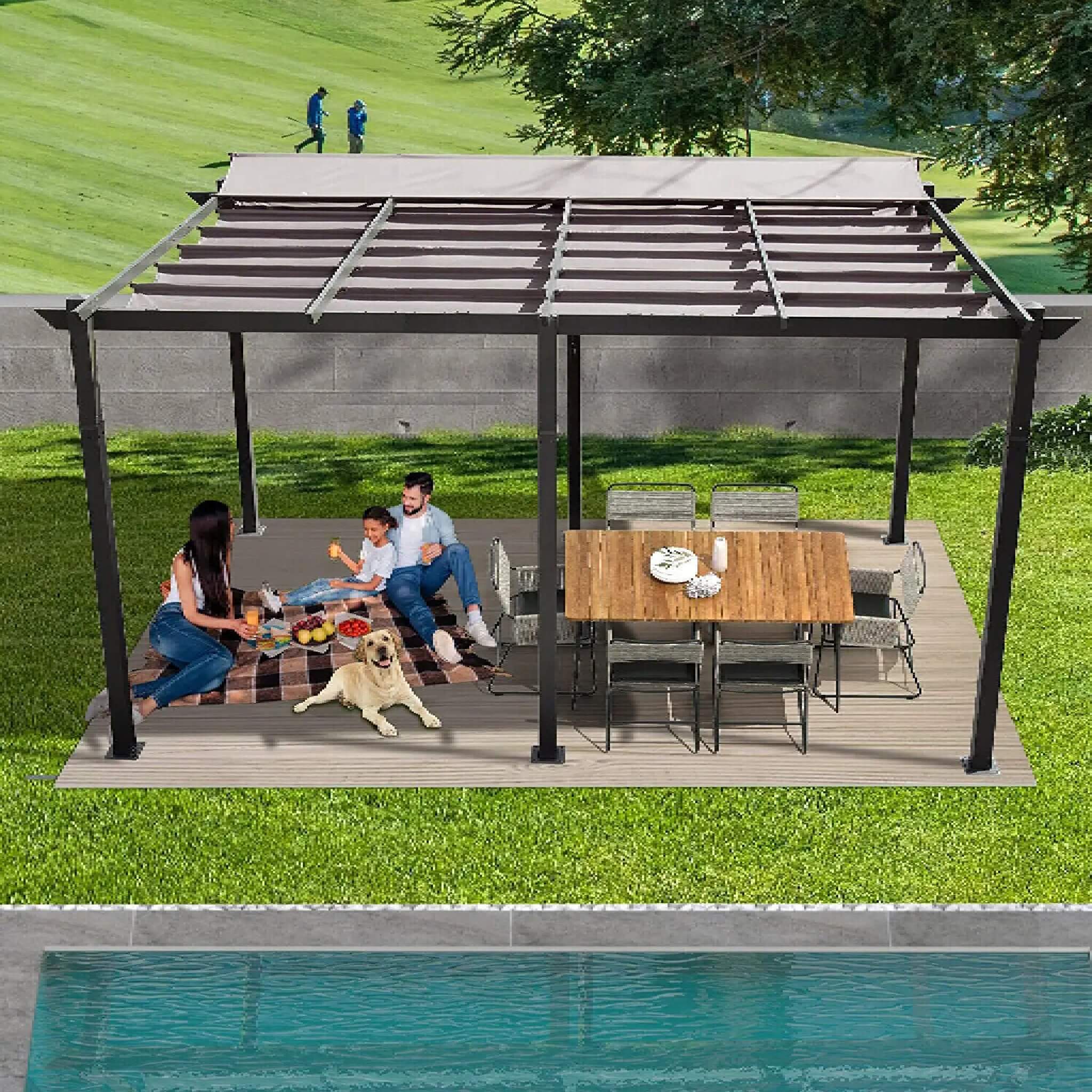 [11X16FT] Alora Outdoor Retractable Backyard Aluminum Metal Pergola With Roof (SAK16804)