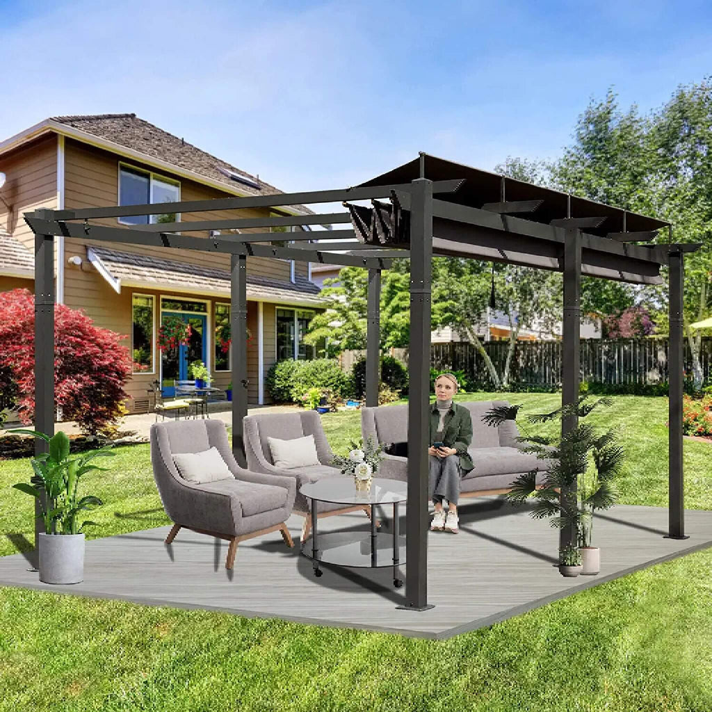 [11X16FT] Alora Outdoor Retractable Backyard Aluminum Metal Pergola With Roof (SAK16804)