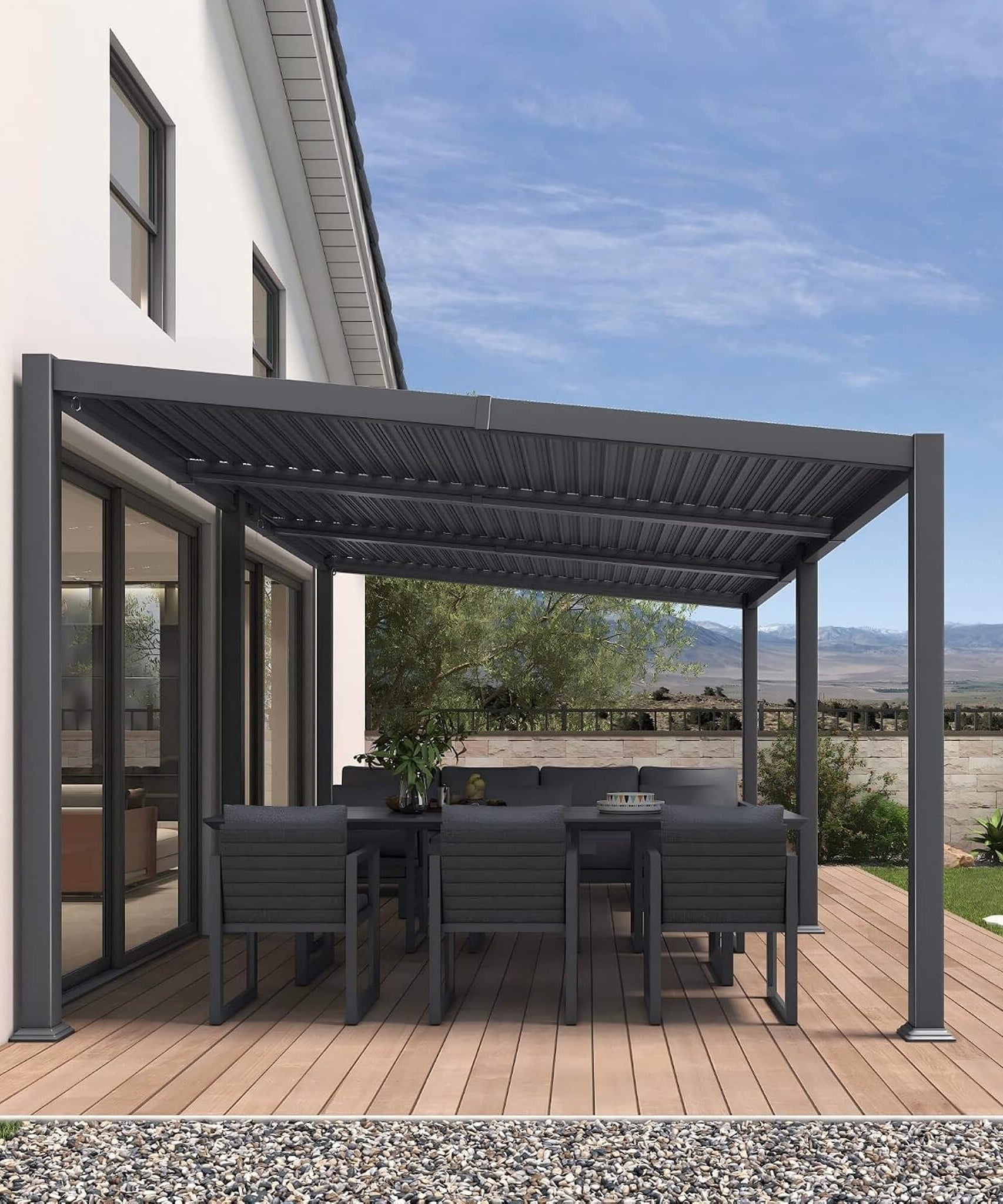 [11X18FT] Alora Modern Louvered Aluminum Pergola With Sloped Roof (SAK29326)