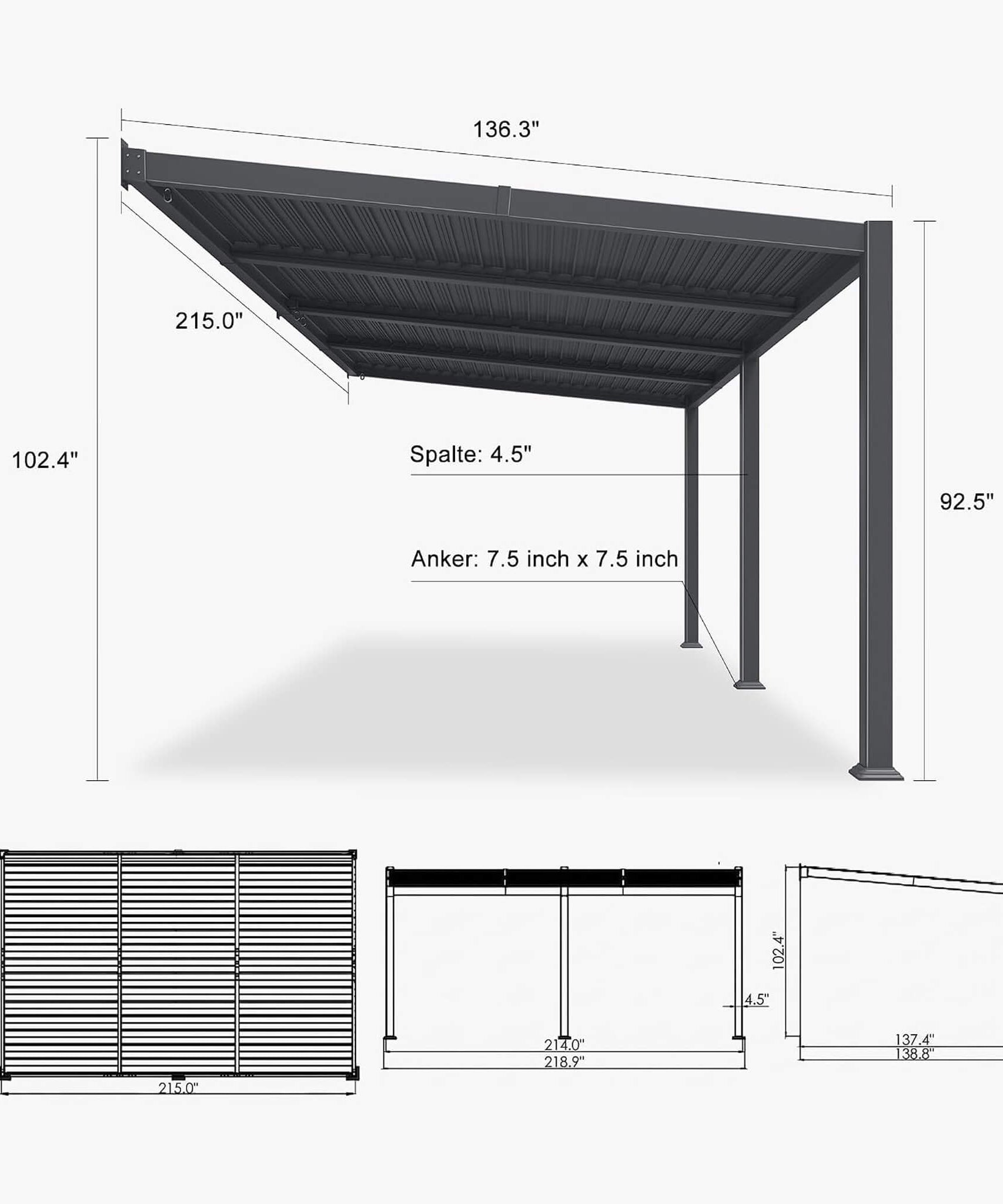 [11X18FT] Alora Modern Wall-Mounted Louvered Pergola With Aluminum Frame (SAK69081)