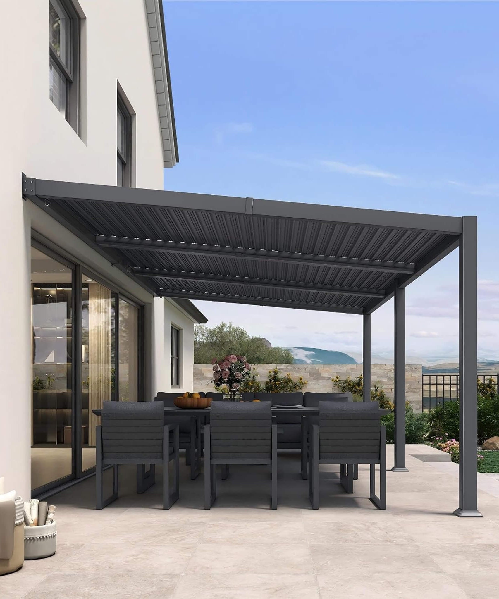 [11X18FT] Alora Modern Wall-Mounted Louvered Pergola With Aluminum Frame (SAK69081)