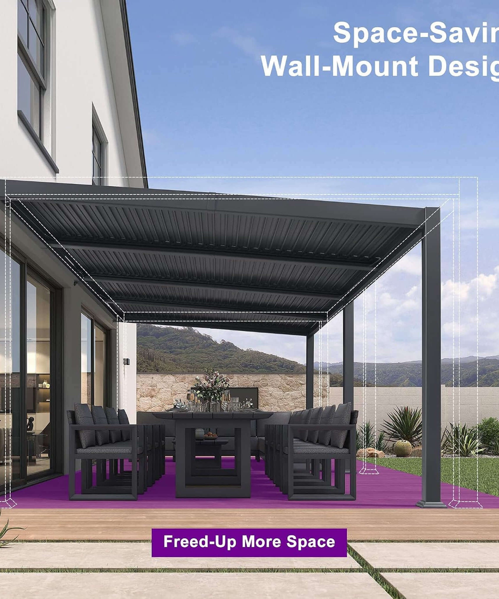 [11X18FT] Alora Modern Wall-Mounted Louvered Pergola With Aluminum Frame (SAK69081)