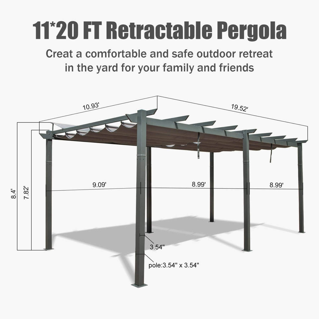 [11X20FT] Alora Premium Outdoor Retractable Aluminum Pergola With Weather-Resistant Canopy (SAK54612)