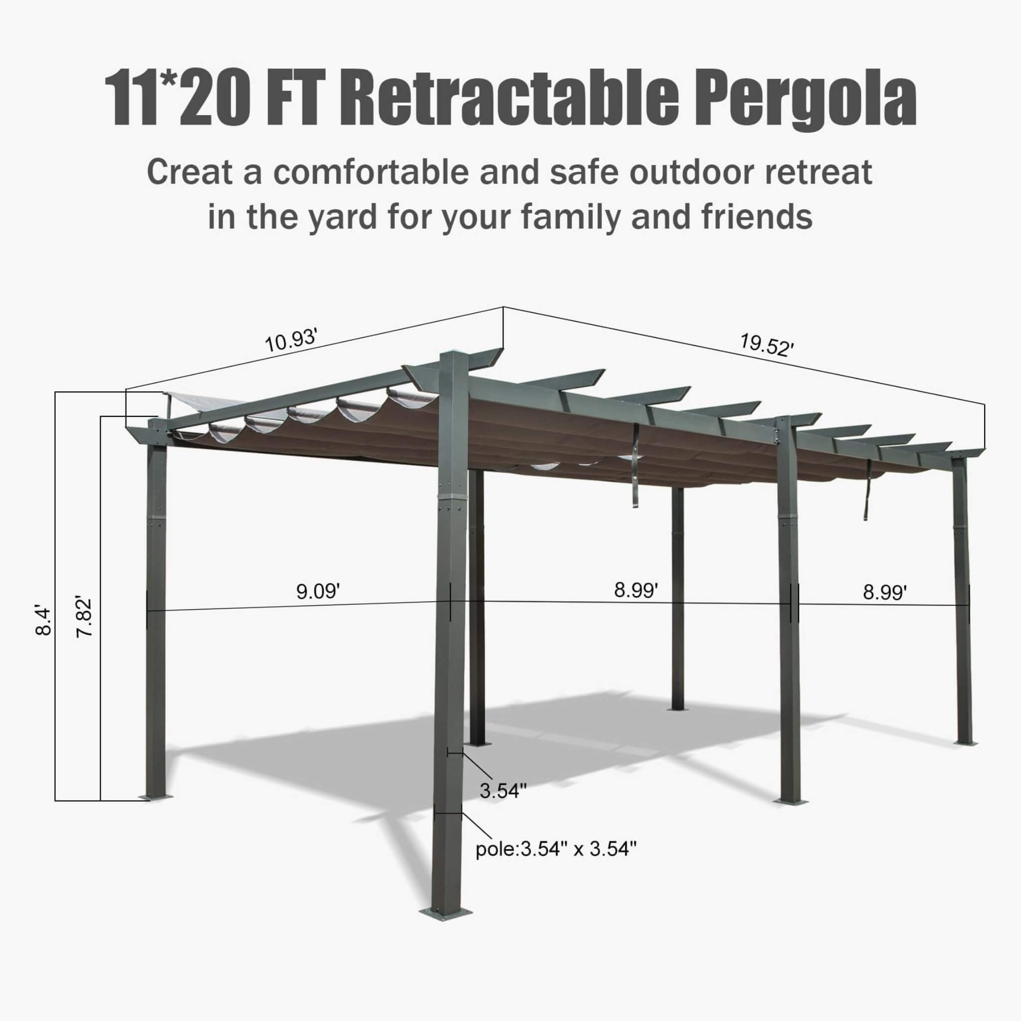 [11X20FT] Alora Premium Outdoor Retractable Aluminum Pergola With Weather-Resistant Canopy (SAK54612)