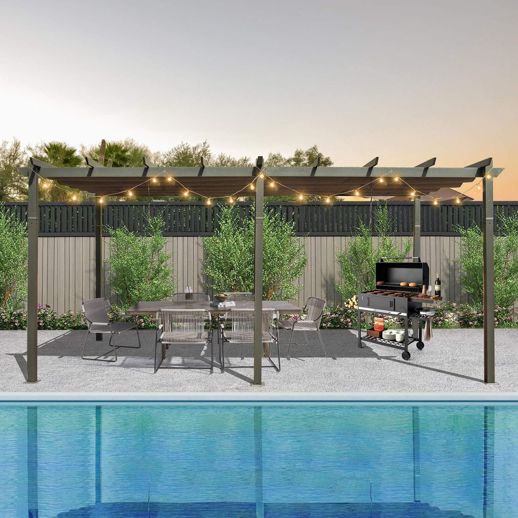 [11X20FT] Alora Premium Outdoor Retractable Aluminum Pergola With Weather-Resistant Canopy (SAK54612)