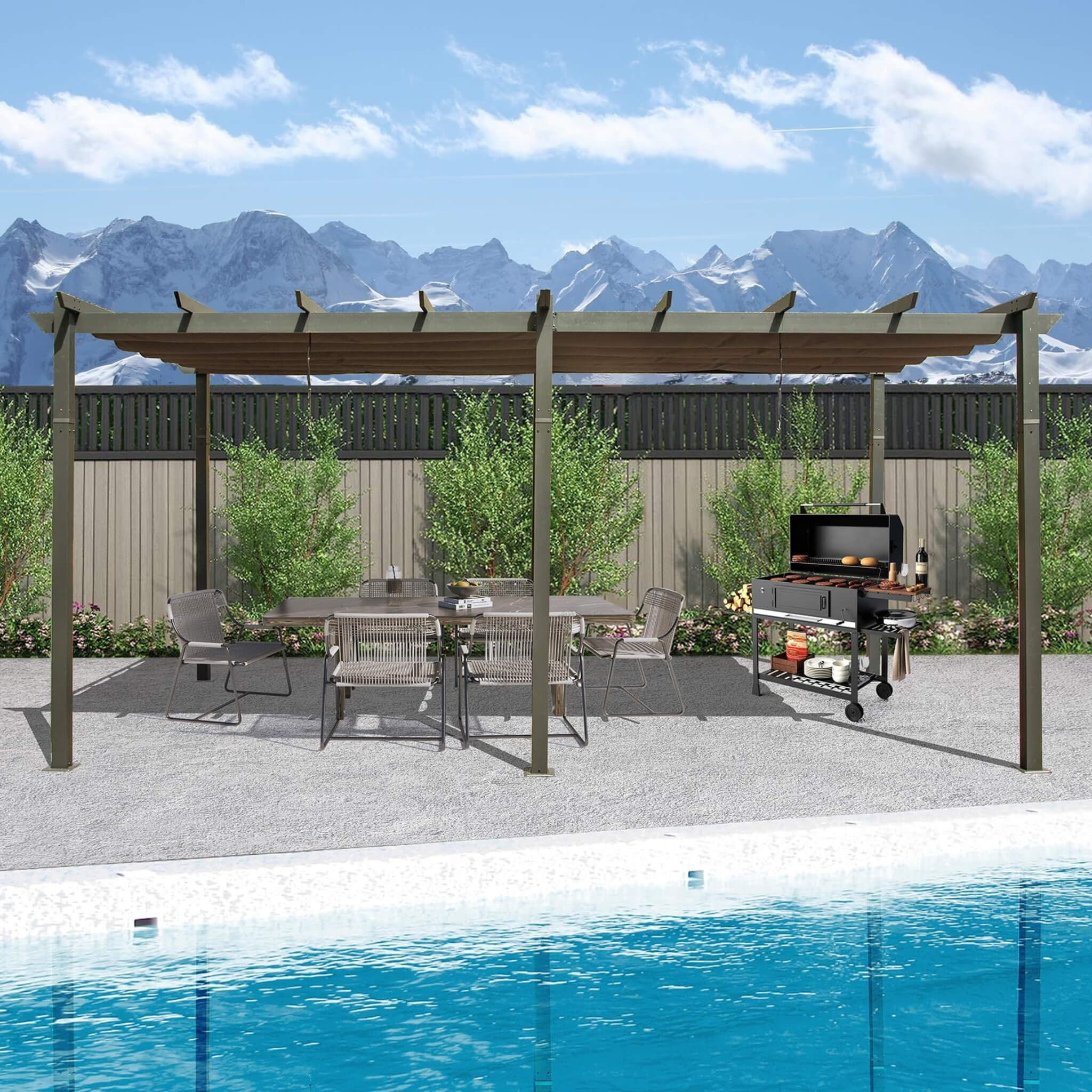 [11X20FT] Alora Premium Outdoor Retractable Aluminum Pergola With Weather-Resistant Canopy (SAK54612)