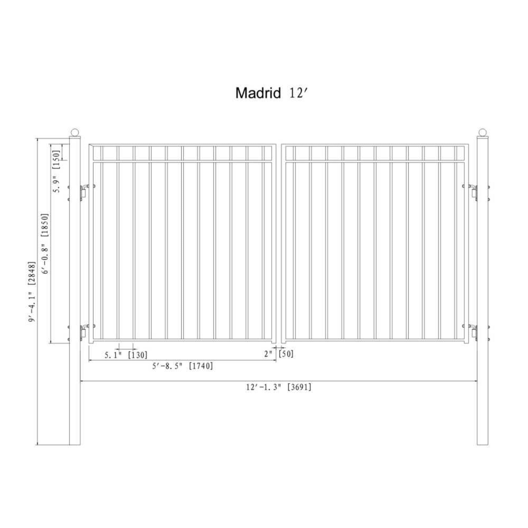 [12-18FT] Heavy-Duty Madrid-Style Premium Steel Dual-Swing Driveway Gate (SAK38546)