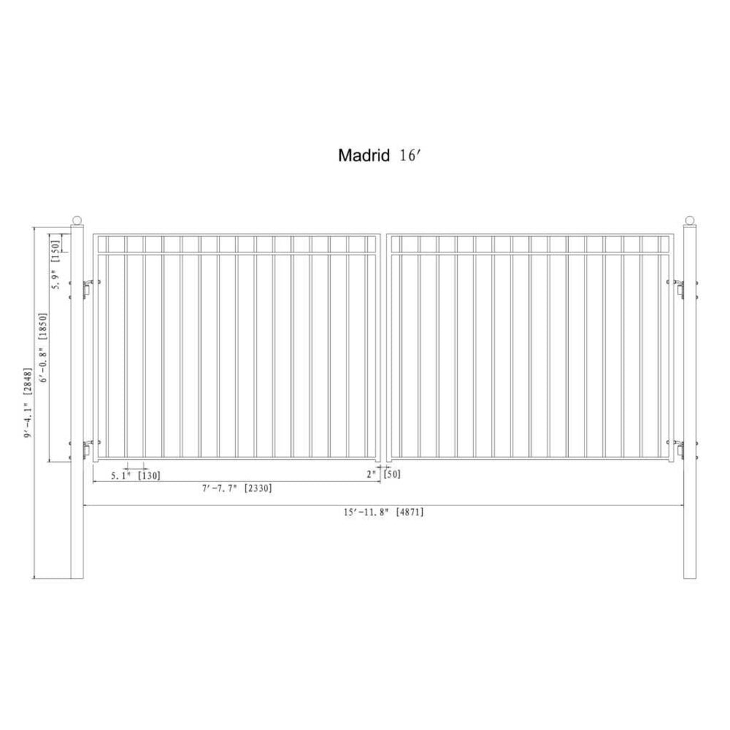 [12-18FT] Heavy-Duty Madrid-Style Premium Steel Dual-Swing Driveway Gate (SAK38546)