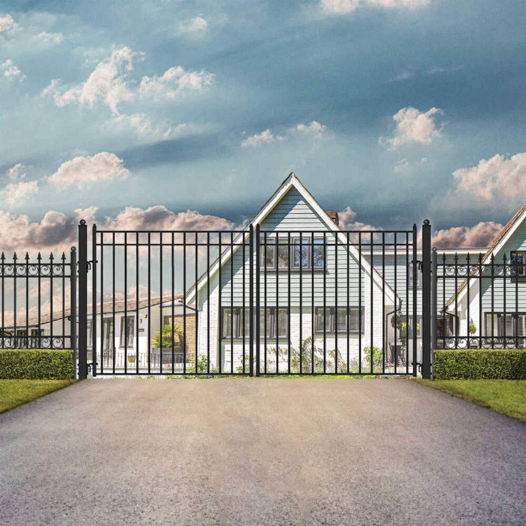 [12-18FT] Heavy-Duty Madrid-Style Premium Steel Dual-Swing Driveway Gate (SAK38546)