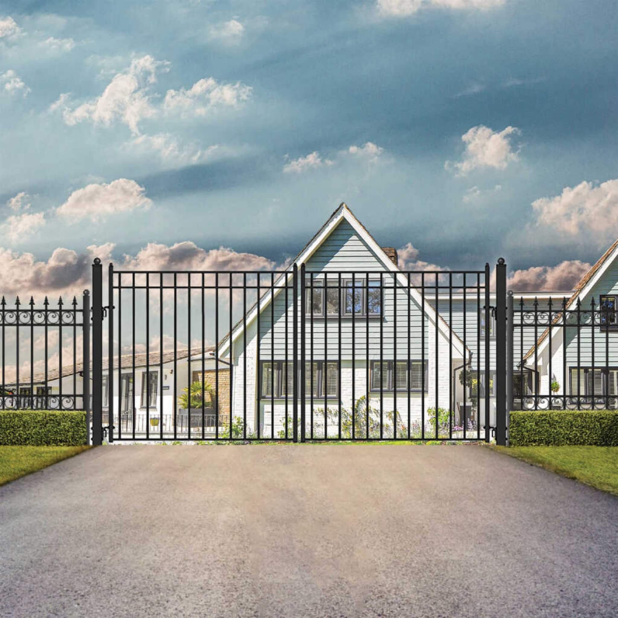 [12-18FT] Heavy-Duty Madrid-Style Premium Steel Dual-Swing Driveway Gate (SAK38546)