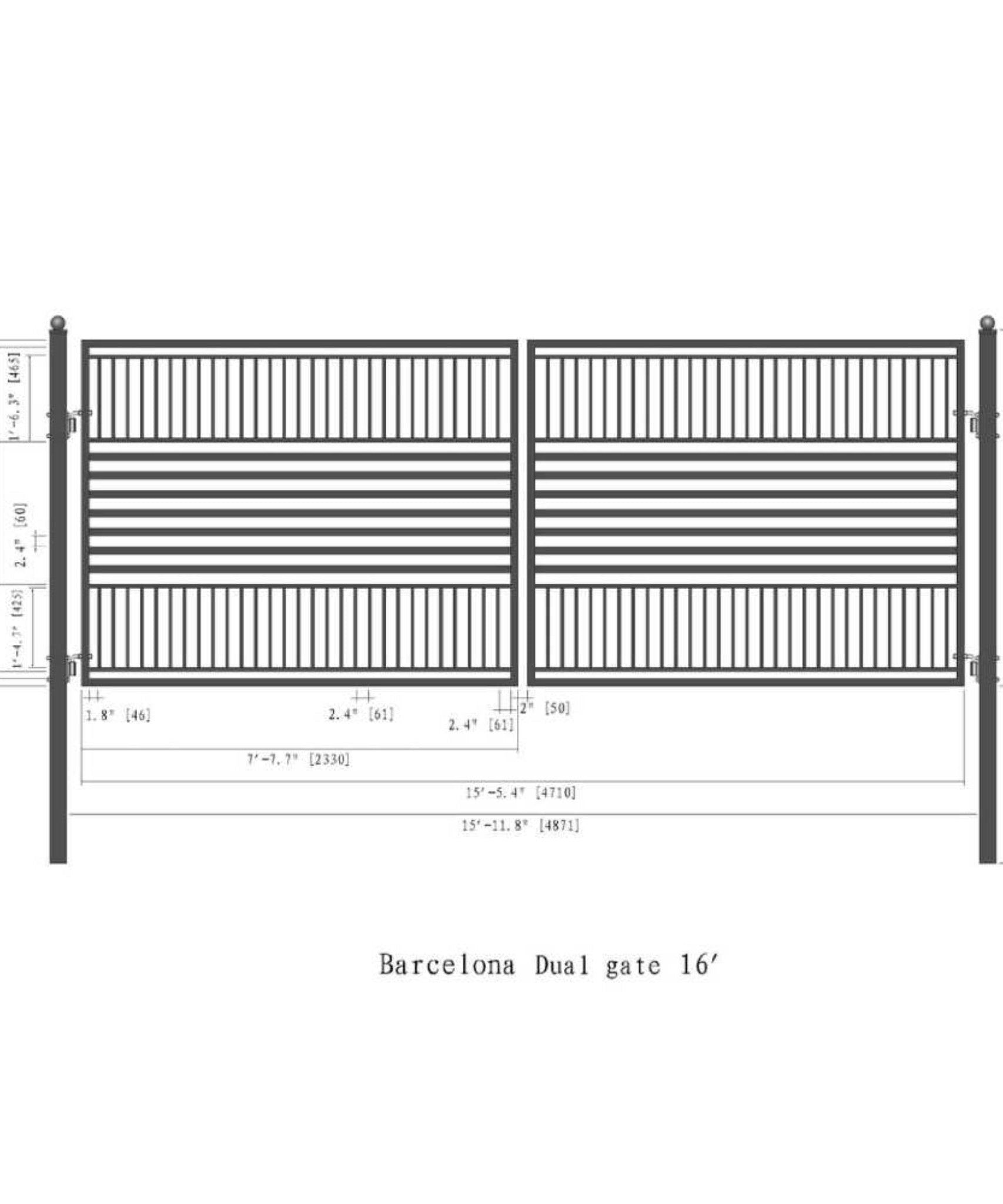 [12-18FT] Heavy-Duty Barcelona-Style Powder-Coated Steel Galvanized Dual Swing Driveway Gate (SAK25978)