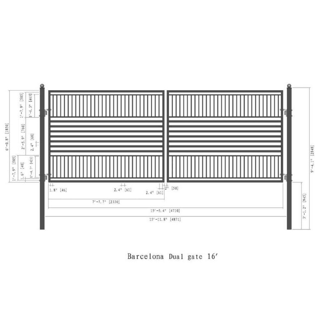 [12-18FT] Heavy-Duty Barcelona-Style Powder-Coated Steel Galvanized Dual Swing Driveway Gate (SAK25978)