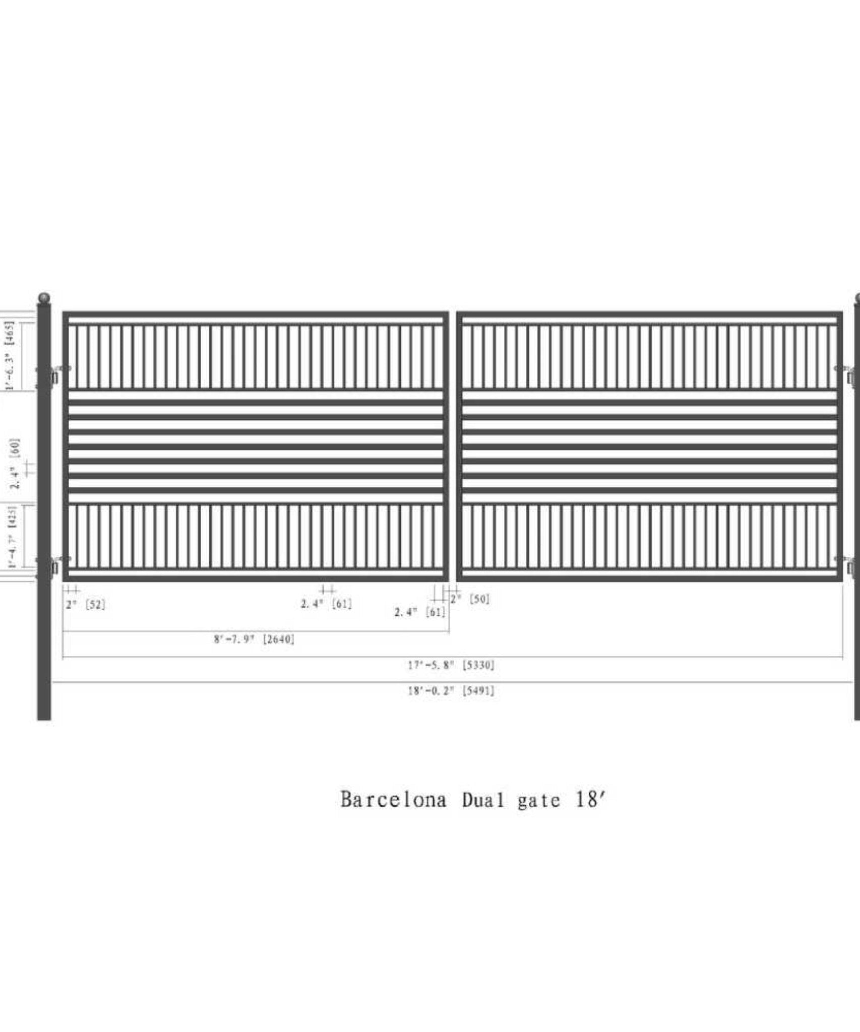 [12-18FT] Heavy-Duty Barcelona-Style Powder-Coated Steel Galvanized Dual Swing Driveway Gate (SAK25978)