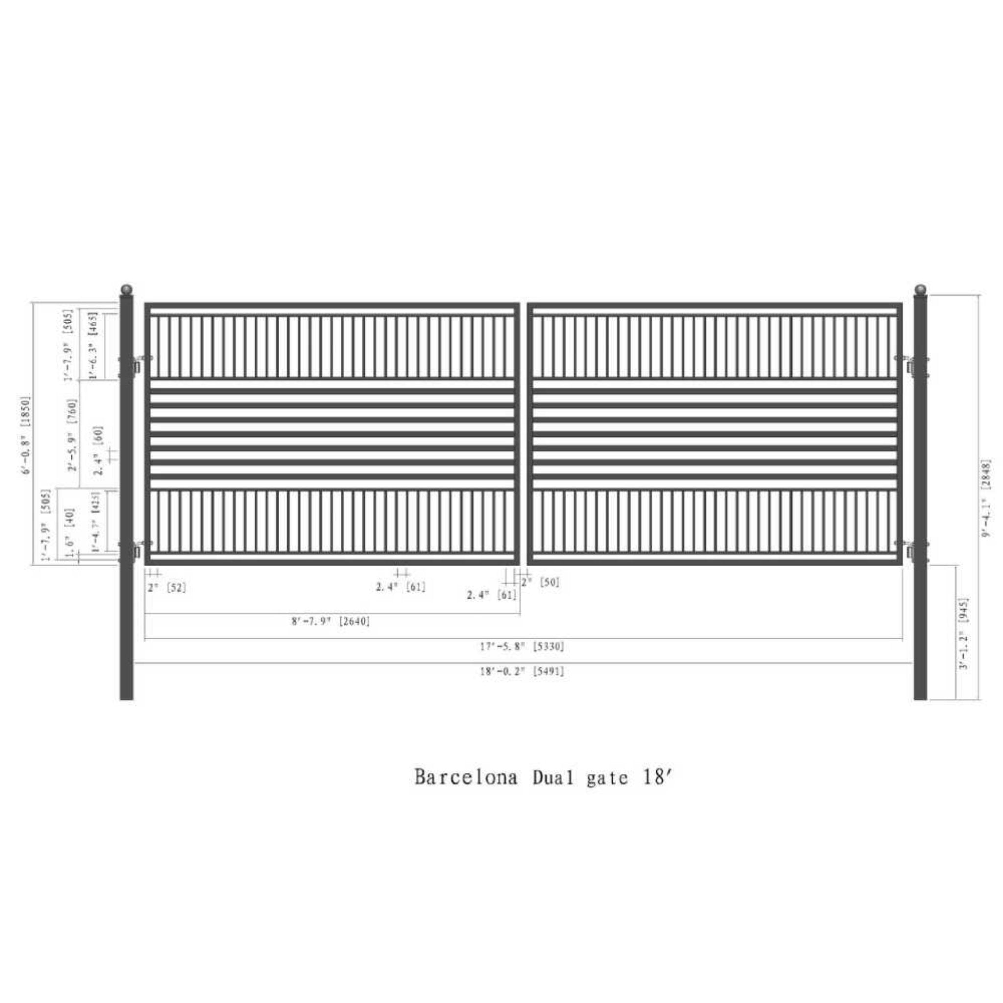 [12-18FT] Heavy-Duty Barcelona-Style Powder-Coated Steel Galvanized Dual Swing Driveway Gate (SAK25978)