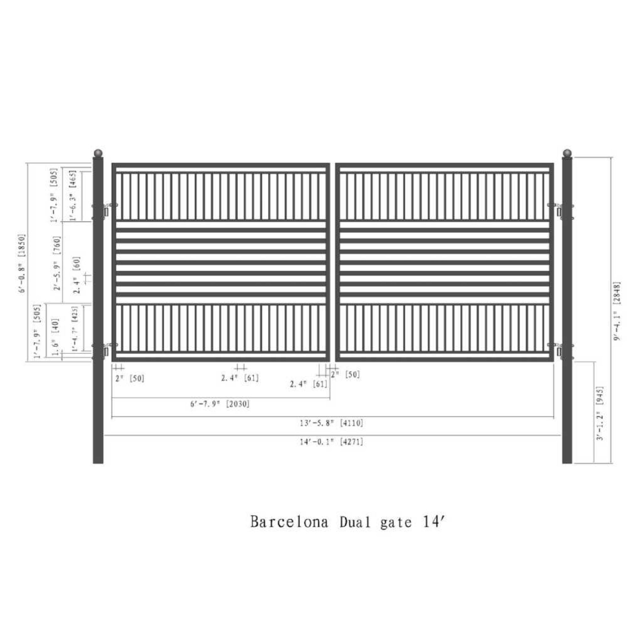 [12-18FT] Heavy-Duty Barcelona-Style Powder-Coated Steel Galvanized Dual Swing Driveway Gate (SAK25978)
