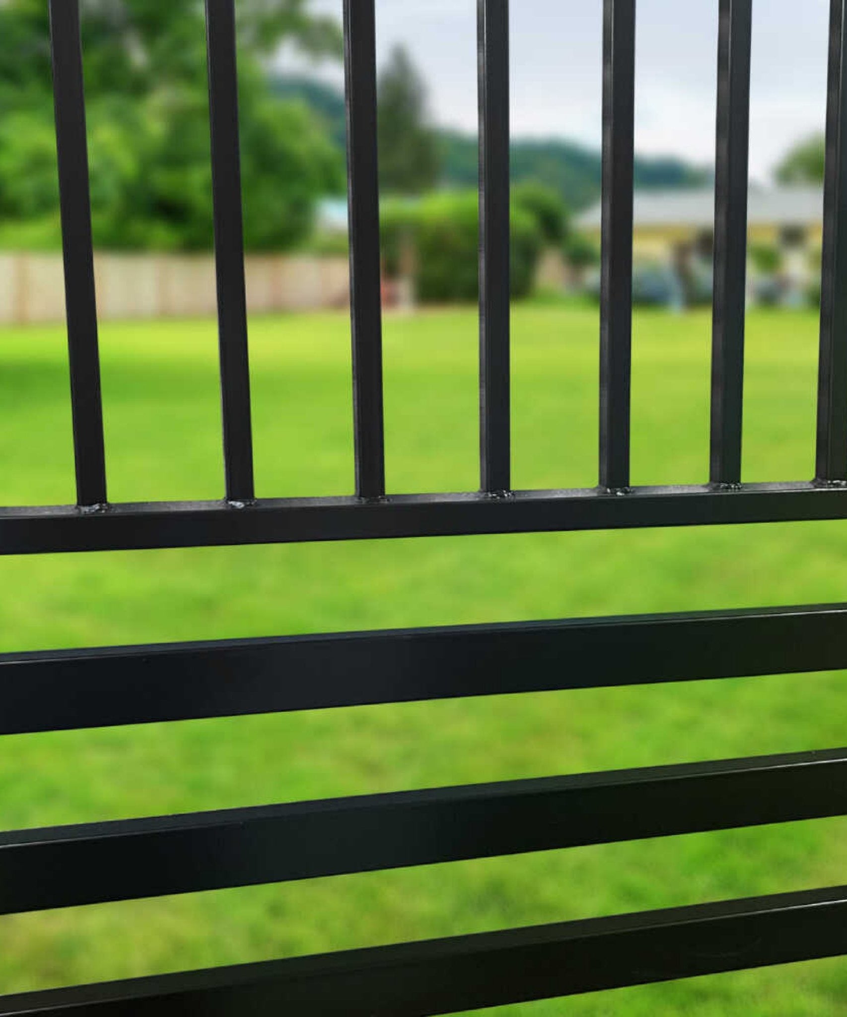 [12-18FT] Heavy-Duty Barcelona-Style Powder-Coated Steel Galvanized Dual Swing Driveway Gate (SAK25978)