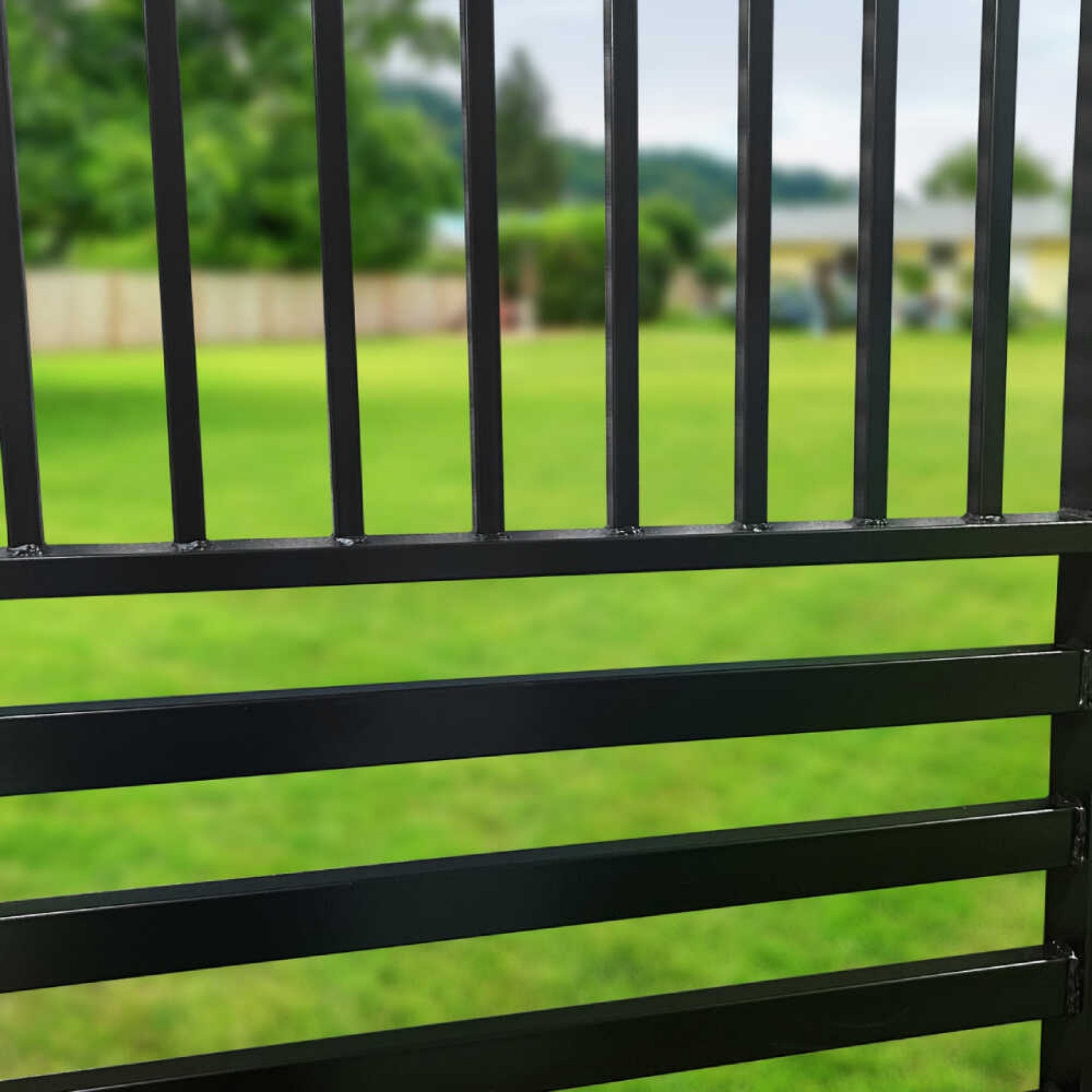 [12-18FT] Heavy-Duty Barcelona-Style Powder-Coated Steel Galvanized Dual Swing Driveway Gate (SAK25978)