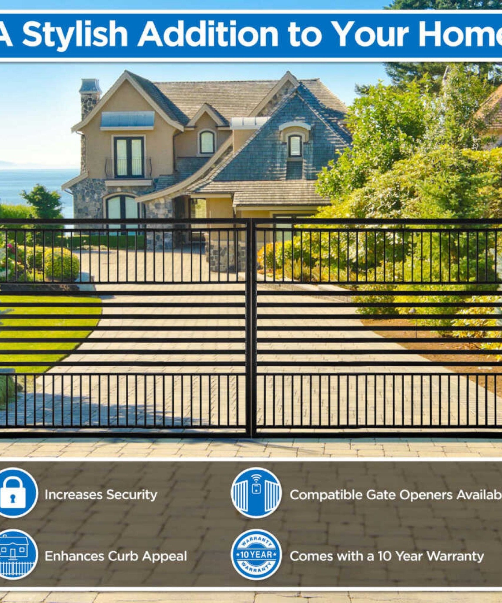 [12-18FT] Heavy-Duty Barcelona-Style Powder-Coated Steel Galvanized Dual Swing Driveway Gate (SAK25978)