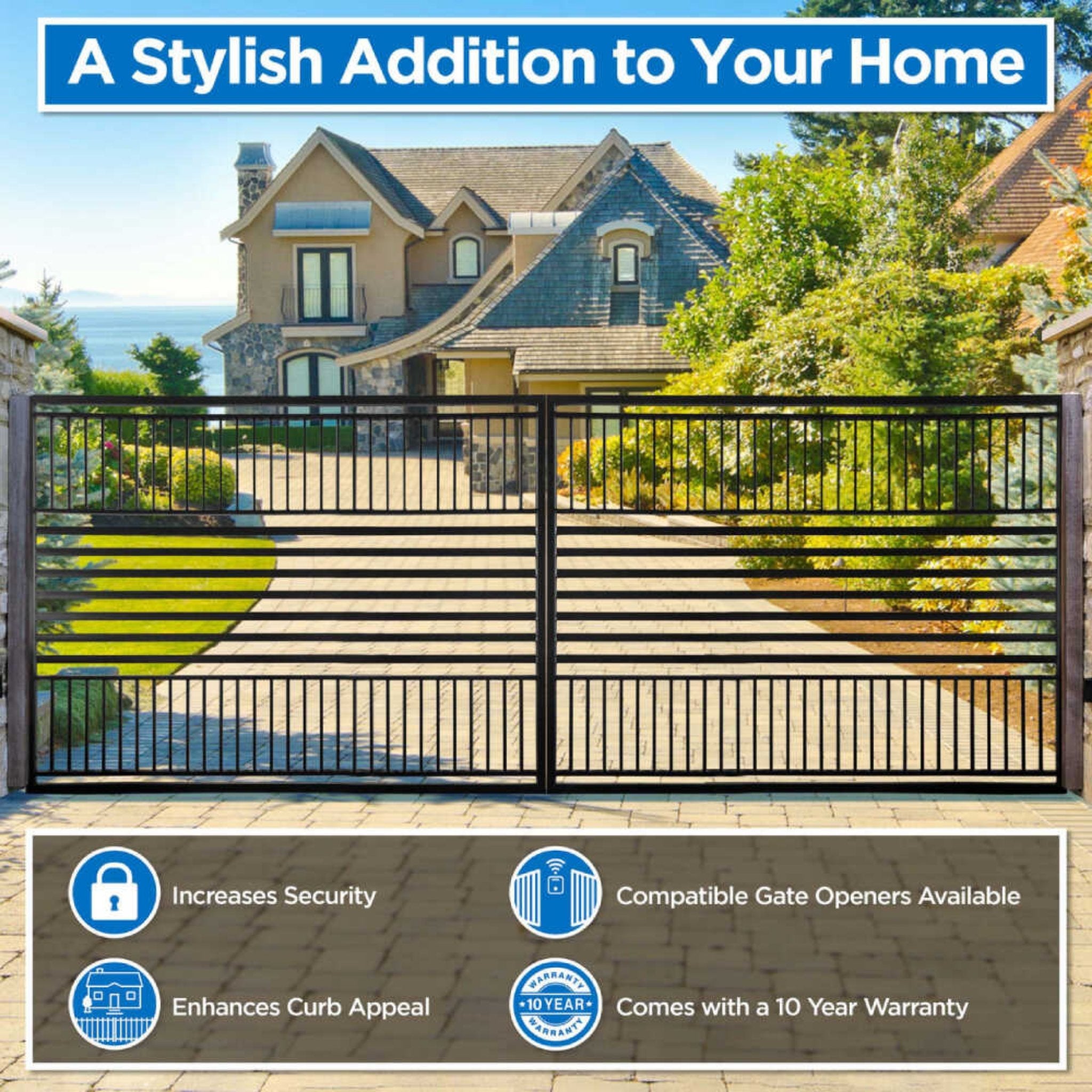 [12-18FT] Heavy-Duty Barcelona-Style Powder-Coated Steel Galvanized Dual Swing Driveway Gate (SAK25978)