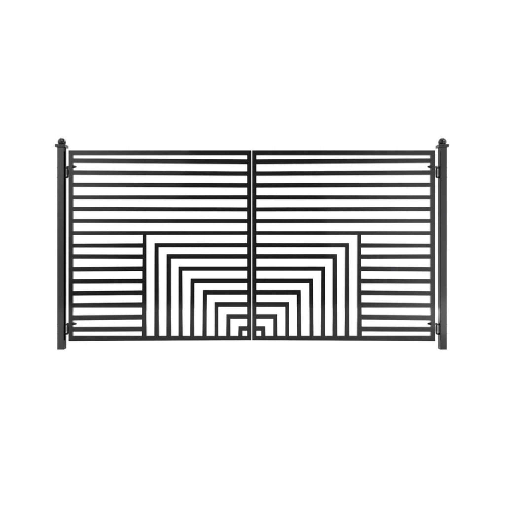[12-18FT] Heavy-Duty Florence-Style Powder-Coated Galvanized Steel Dual-Swing Driveway Gate (SAK48168)