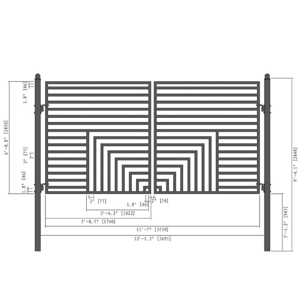 [12-18FT] Heavy-Duty Florence-Style Powder-Coated Galvanized Steel Dual-Swing Driveway Gate (SAK48168)