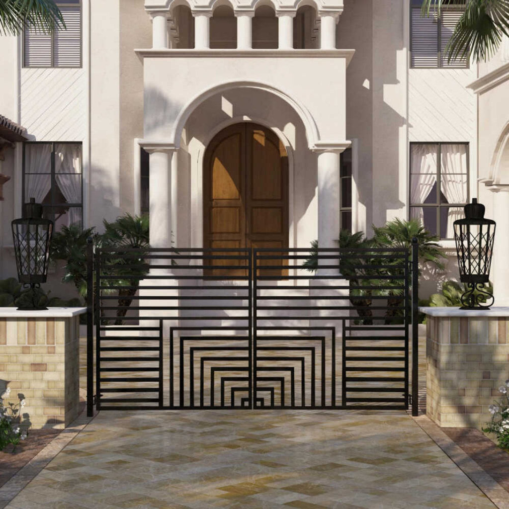 [12-18FT] Heavy-Duty Florence-Style Powder-Coated Galvanized Steel Dual-Swing Driveway Gate (SAK48168)
