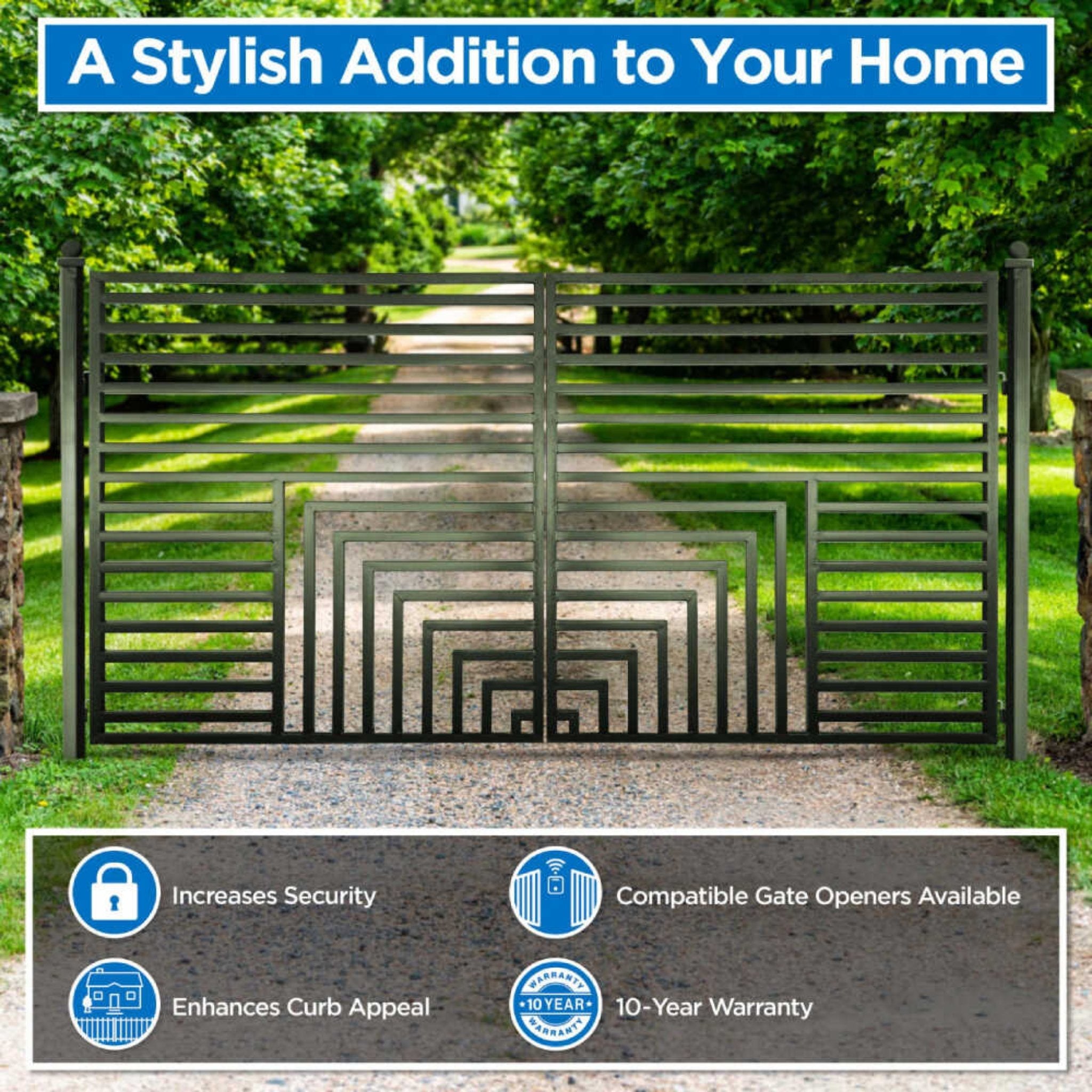 [12-18FT] Heavy-Duty Florence-Style Powder-Coated Galvanized Steel Dual-Swing Driveway Gate (SAK48168)