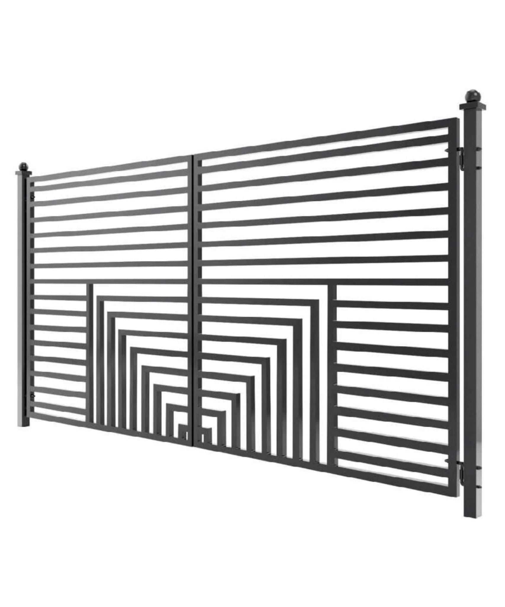 [12-18FT] Heavy-Duty Florence-Style Powder-Coated Galvanized Steel Dual-Swing Driveway Gate (SAK48168)