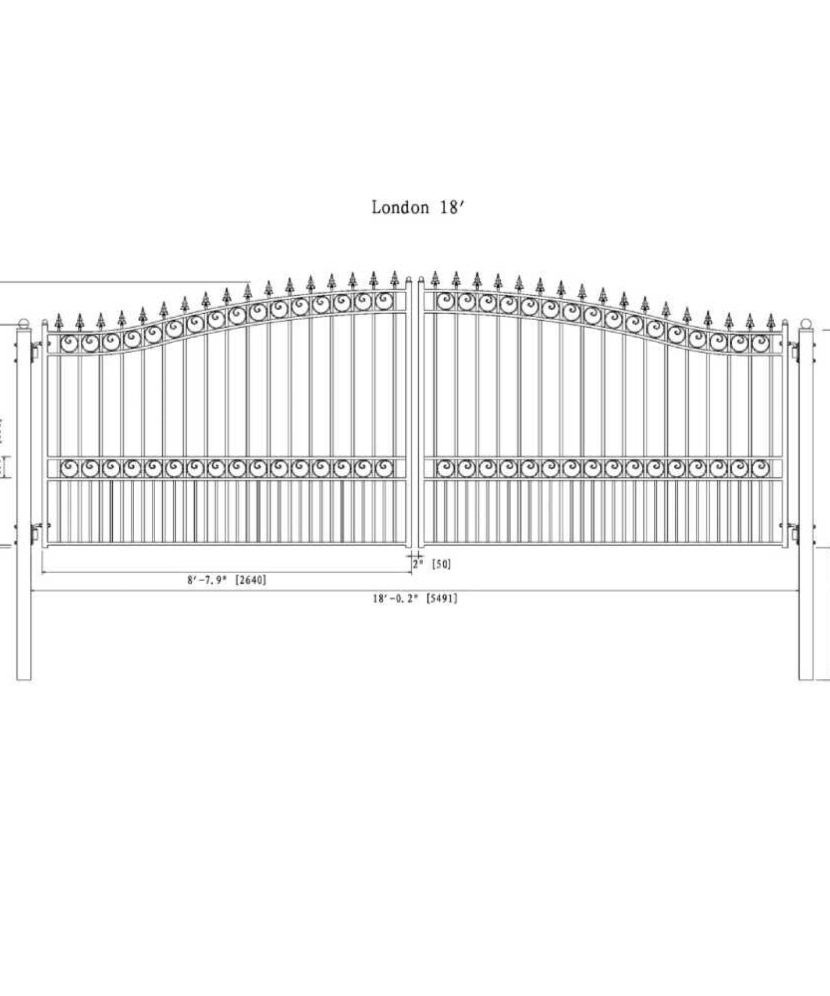 [12-18FT] Heavy-Duty London-Style Powder-Coated Galvanized Steel Dual-Swing Driveway Gate (SAK48520)
